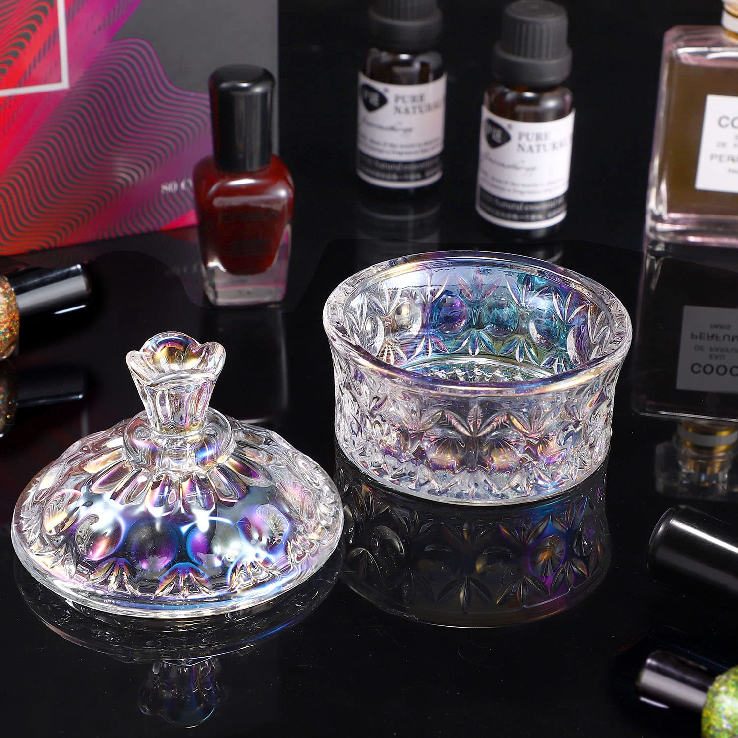 Noverlife Glass Dappen Dish with Lid - Crystal Nail Art Bowl for Acrylic Liquid & Powder, Monomer Holder for Professional Manicure & Nail Decor | Perfect for Salon, Home DIY Nail Care & Professional Nail Technicians