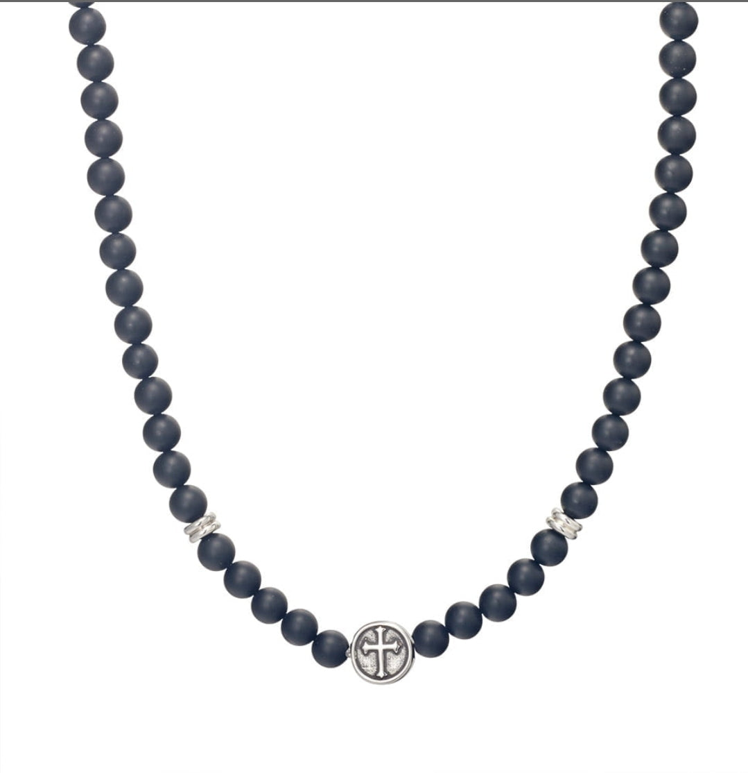 Atlas Men's Onyx Stone Cross Necklace - Stylish Religious Jewelry for Men - Perfect for Church, Gifts & Everyday Wear
