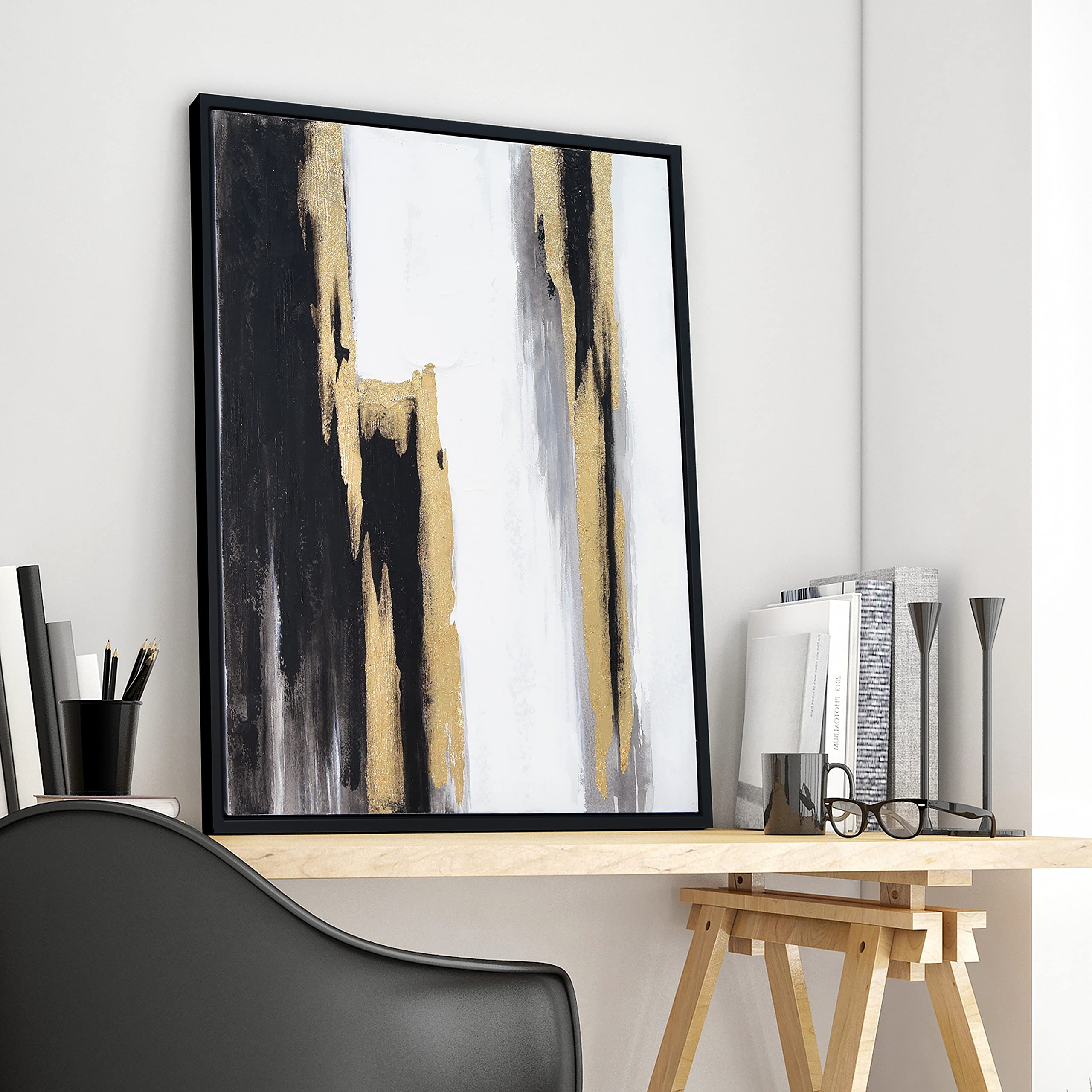 Martin Edwards Hand Painted Abstract Canvas Wall Art - Textured Black Framed Painting 40x30 Inches - Modern Home & Office Decor for Living Room, Bedroom or Gallery Display (Solemn Night Collection)