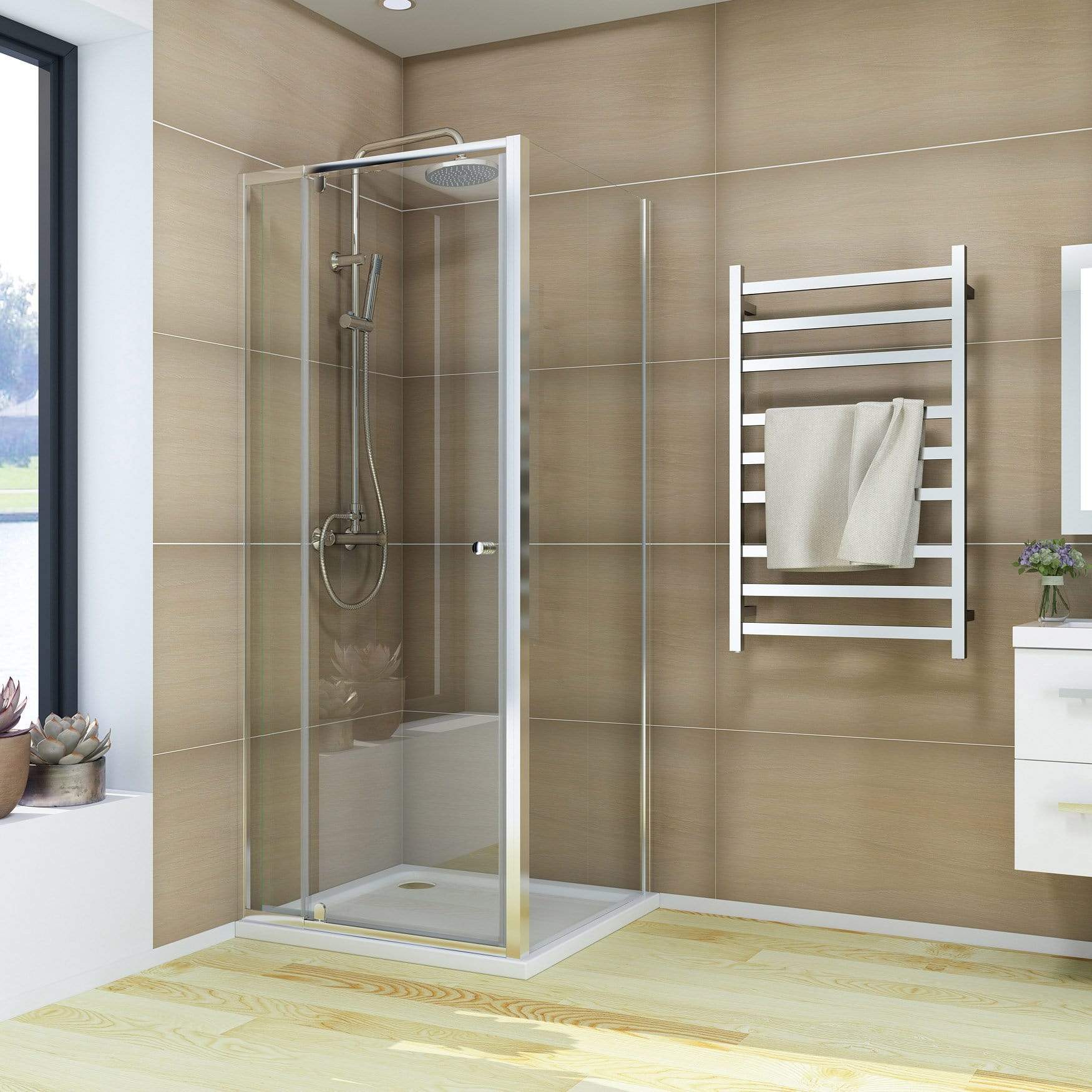 ELEGANT SHOWERS Semi-Frameless Pivot Shower Screen Cubicle - Adjustable Glass Door for Modern Bathrooms | Perfect for Small Spaces & Luxurious Bathroom Upgrades
