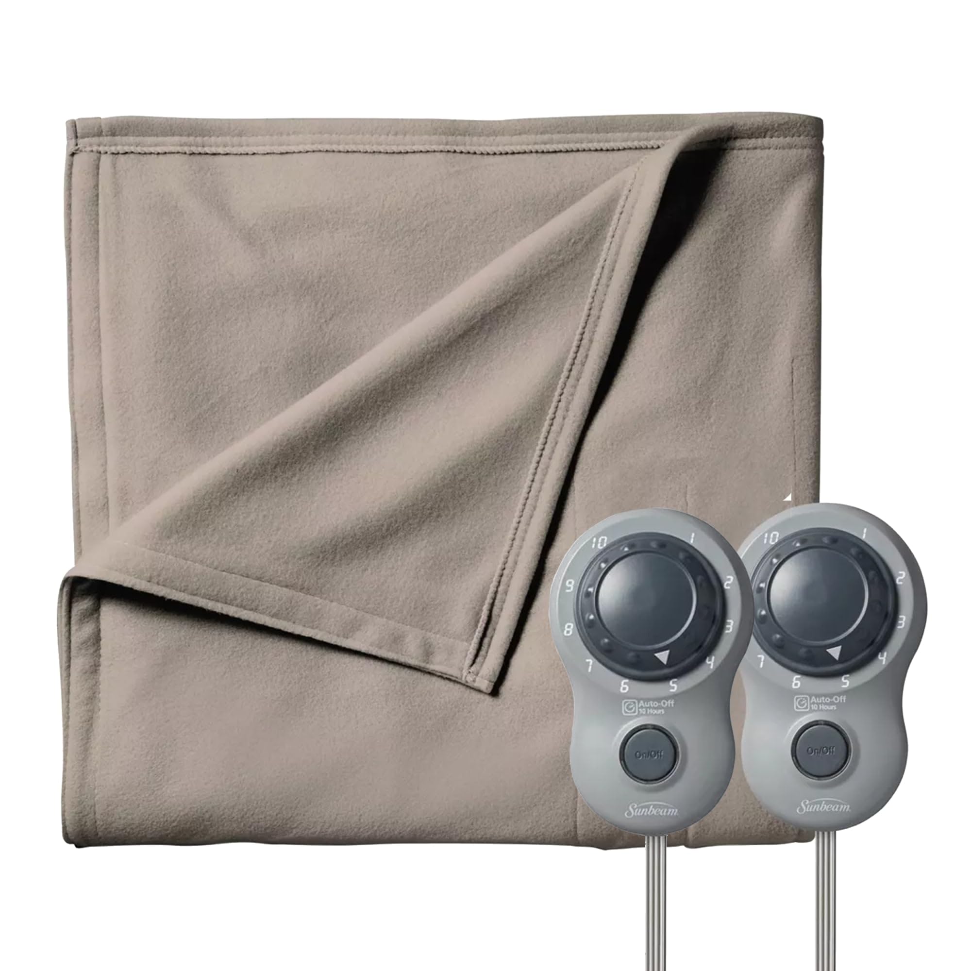 Sunbeam Queen Size Electric Fleece Heated Blanket - Dual Zone Temperature Control, Ultra Soft Mushroom Color - Perfect for Cold Nights, Bedroom Comfort & Winter Warmth