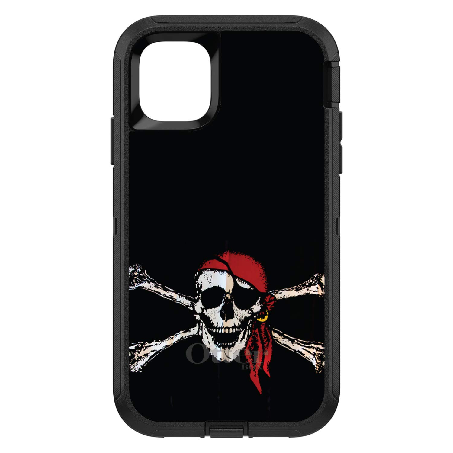 DistinctInk iPhone 12 Pro MAX Case (6.7 Inch) - Heavy Duty Protective Cover with Pirate Flag Design, Black & Red - Shockproof Replacement for OtterBox Defender - Perfect for Outdoor Adventures, Travel & Daily Protection