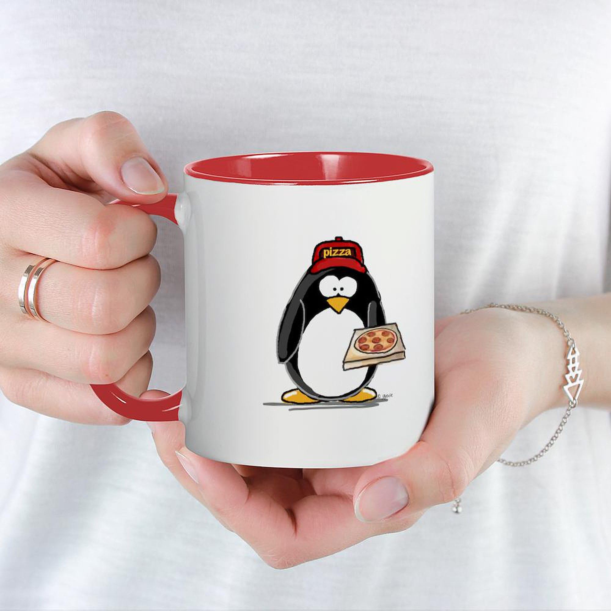 Pizza Penguin Ceramic Coffee Mug 11 oz (325 ml) - Funny Novelty Gift for Coffee & Tea Lovers - Perfect for Office, Home & Gifts