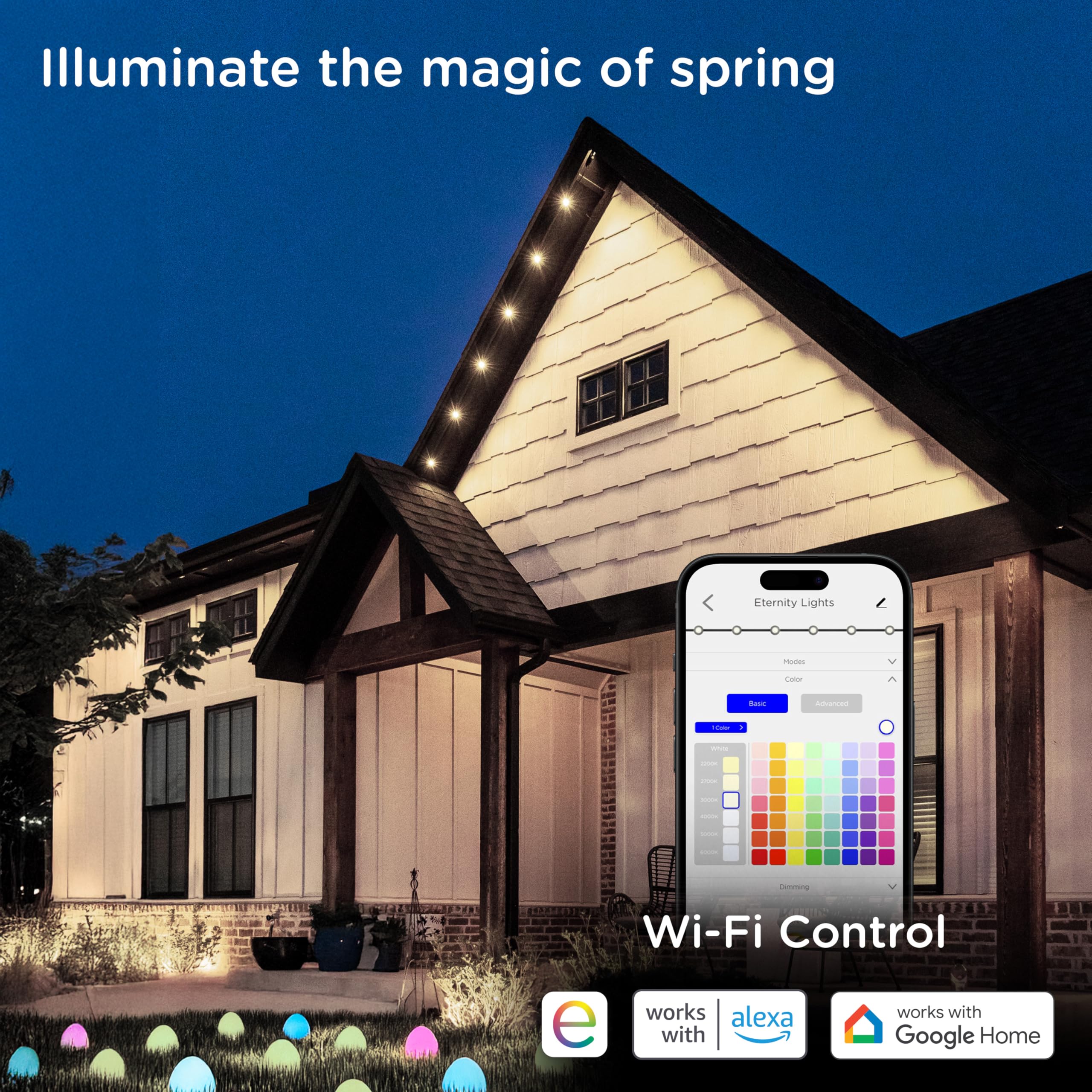 Enbrighten Eternity 100ft Permanent Outdoor Smart Lights with 72 RGBWIC LEDs - Weatherproof IP67 Rated, Alexa & Google Home Compatible - Perfect for Holiday Decor, Landscape Lighting, and Patio Accents