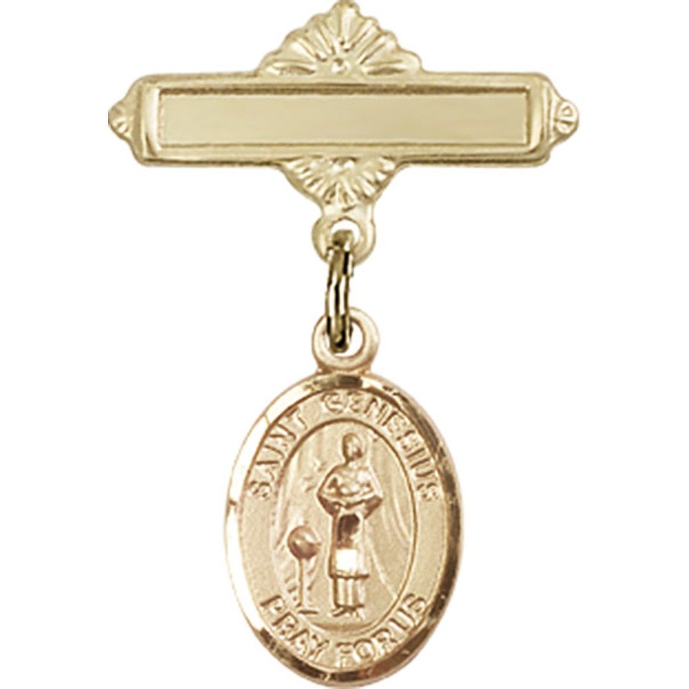 St. Genesius of Rome Gold Filled Baby Badge Charm - 1 X 5/8 Inch Polished Pin for Jewelry Making, Gifts & Keepsakes - Perfect for Baptisms, Christenings & First Communion Celebrations