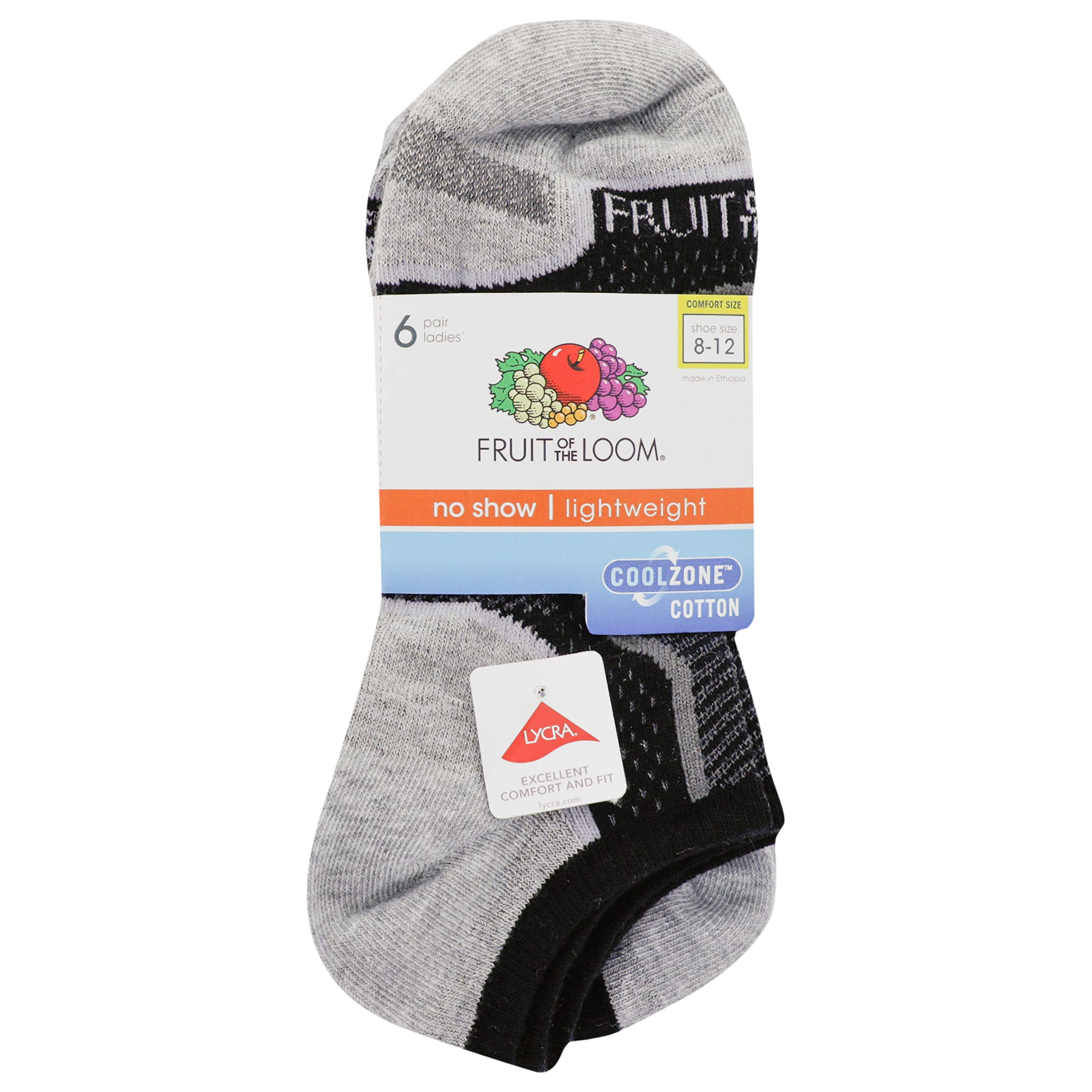 Fruit of the Loom Women's Coolzone Active Lightweight Cotton Socks - Breathable Moisture-Wicking Athletic Socks for Running, Yoga & Workout | Pack of 6 Pairs