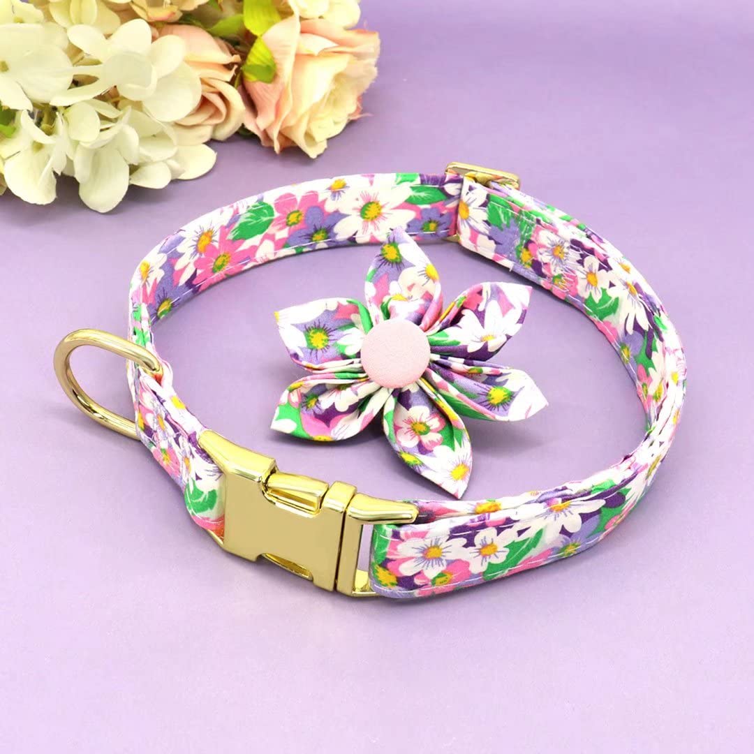 Beirui Cute Floral Dog Collar for Small Medium Large Dogs - Adjustable Pet Collar with Vibrant Flower Pattern, Durable Nylon Material for Walking, Training & Daily Use (Hot Pink, Size S) - Perfect for Outdoor Adventures, Park Visits & Stylish Pet Fashion