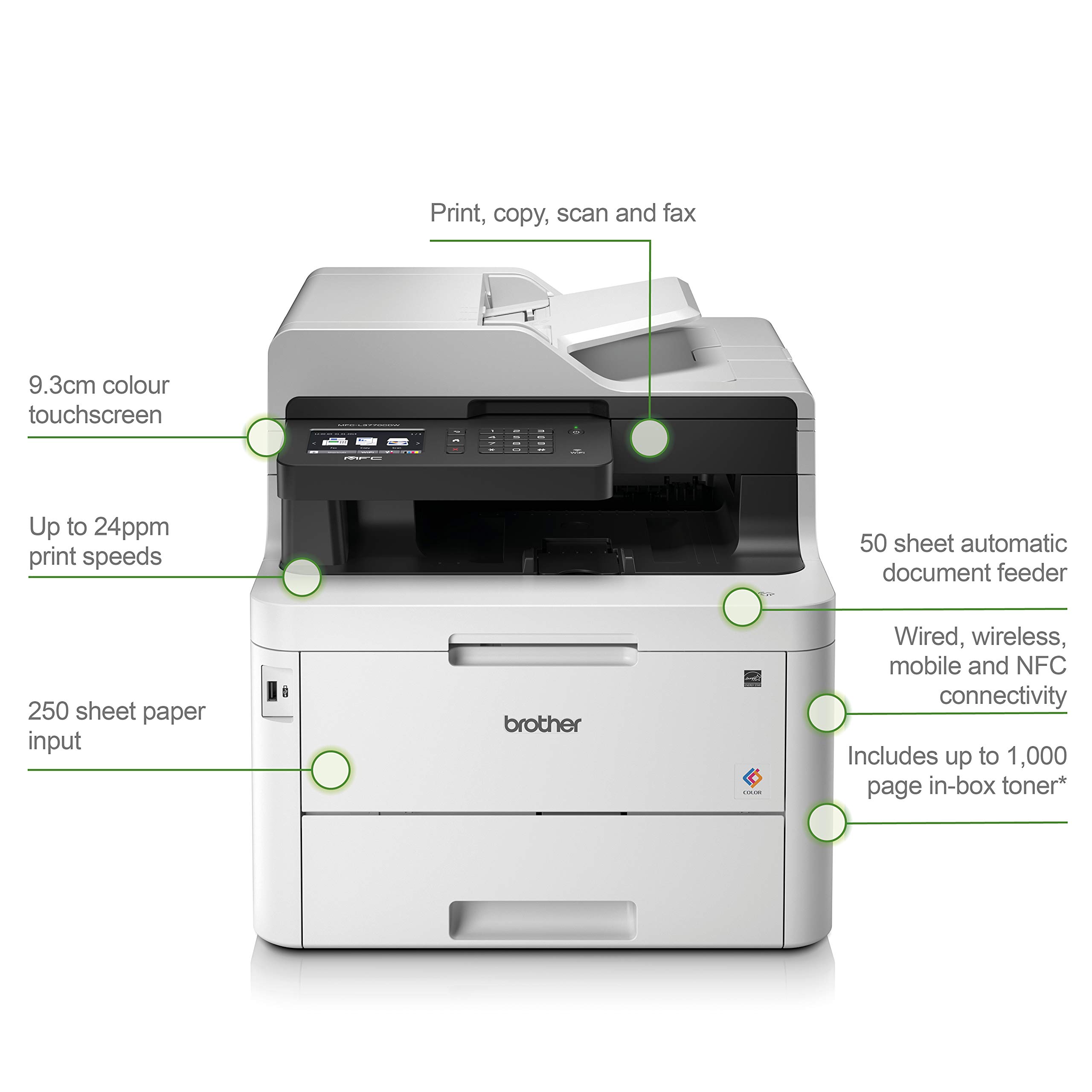 Brother MFC-L3770CDW Wireless Color Laser Printer - A4 Printing, Copying, Scanning & Fax with Automatic Duplex (Ideal for Home Office & Small Business Productivity)
