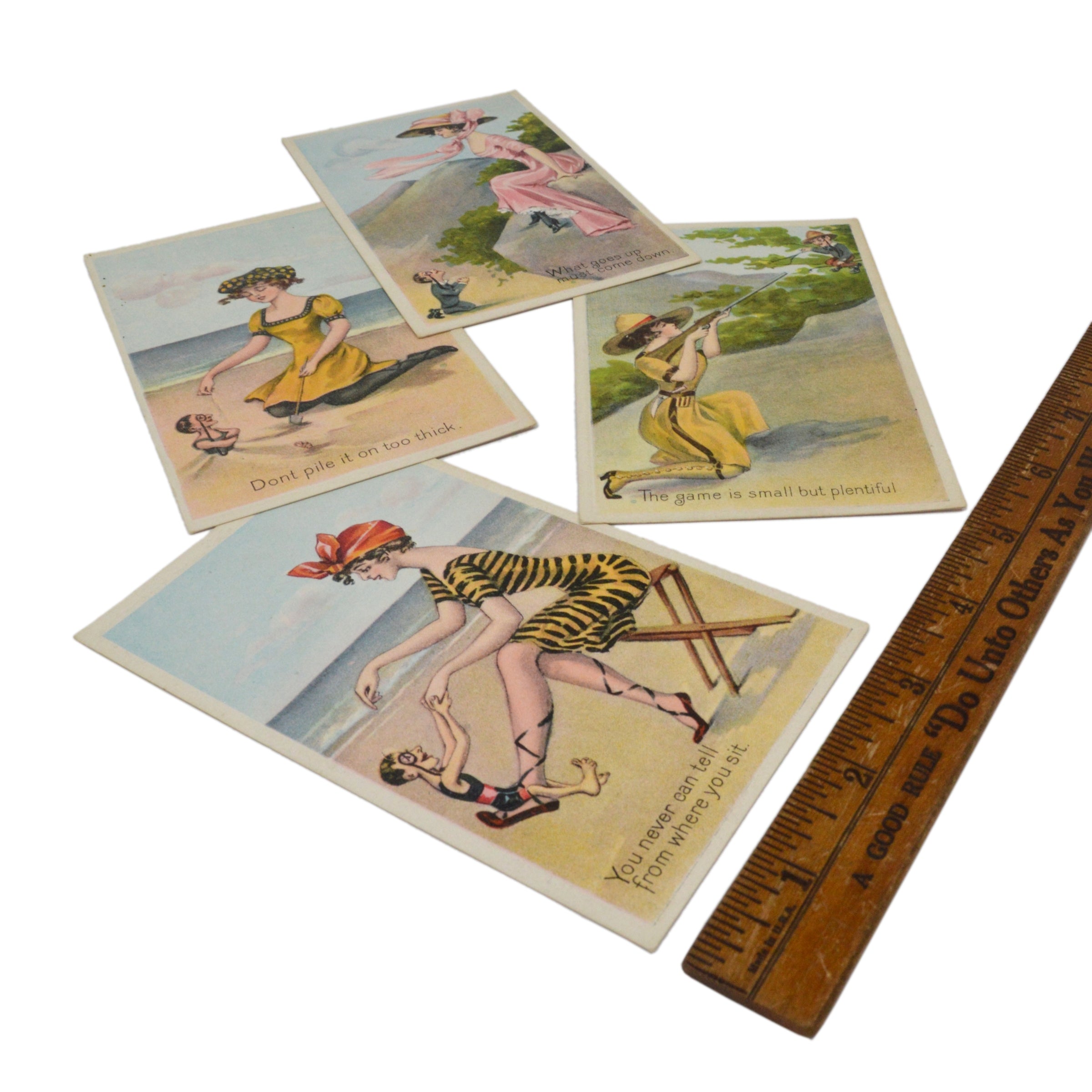 Vintage 1910 Summer Girls Series Antique Advertising Postcards - Lot of 4 Pretty Women Collectibles | Perfect for Vintage Decor, Ephemera Collectors & Historical Display