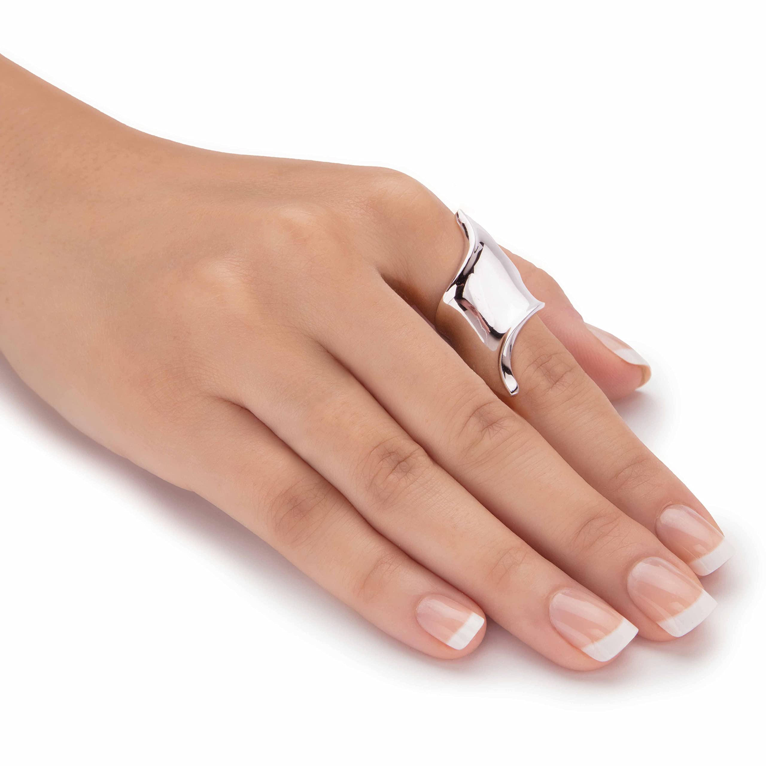 Platinum Plated Free Form Diagonal Ring for Women - Elegant Boho Jewelry for Beach, Party & Everyday Wear