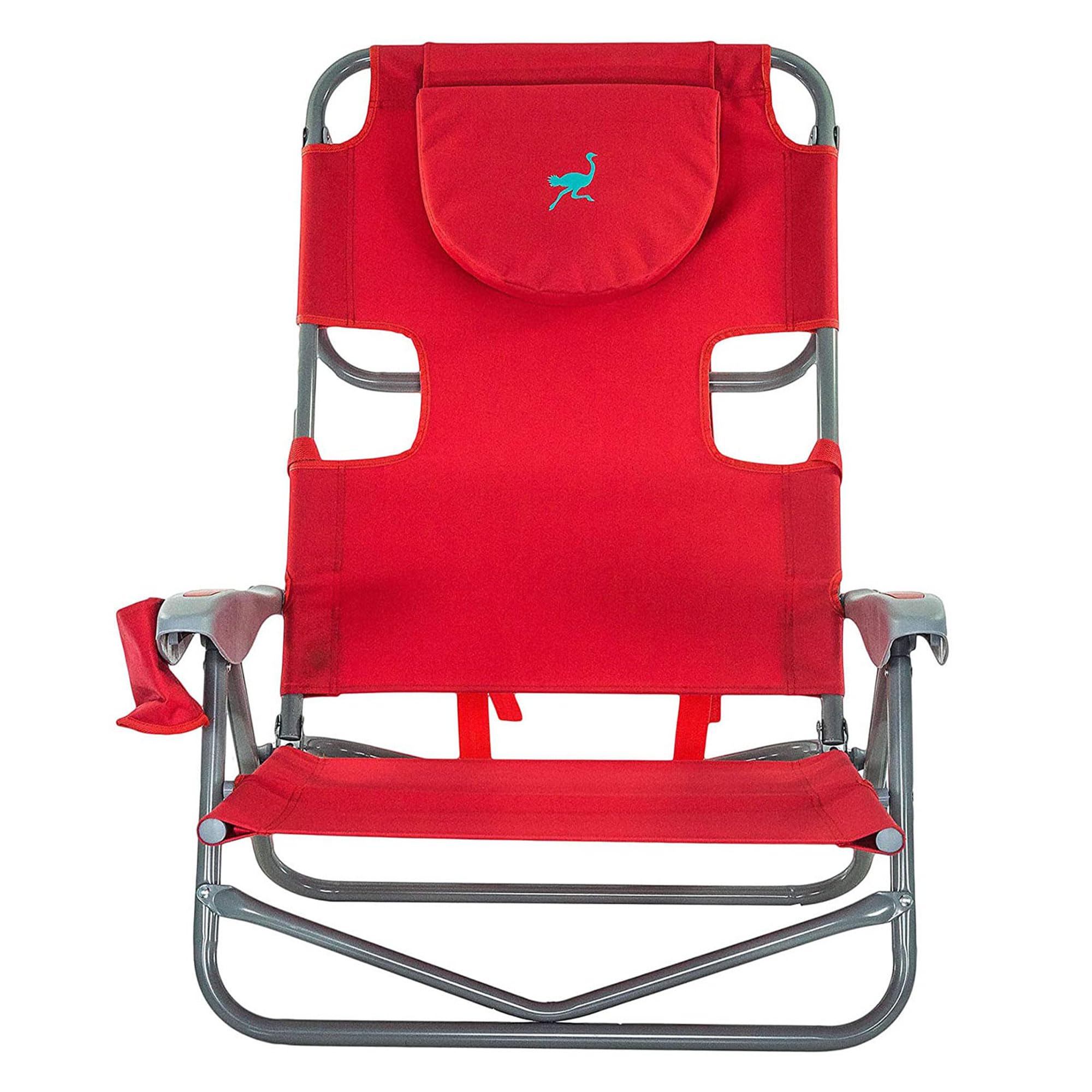 Ostrich Chaise Folding Steel Frame Beach Lounger - 5 Position Adjustable Reclining Outdoor Camping Lawn Chair with Portable Carry Strap - Perfect for Beach, Poolside, Backyard & Picnic (Red)