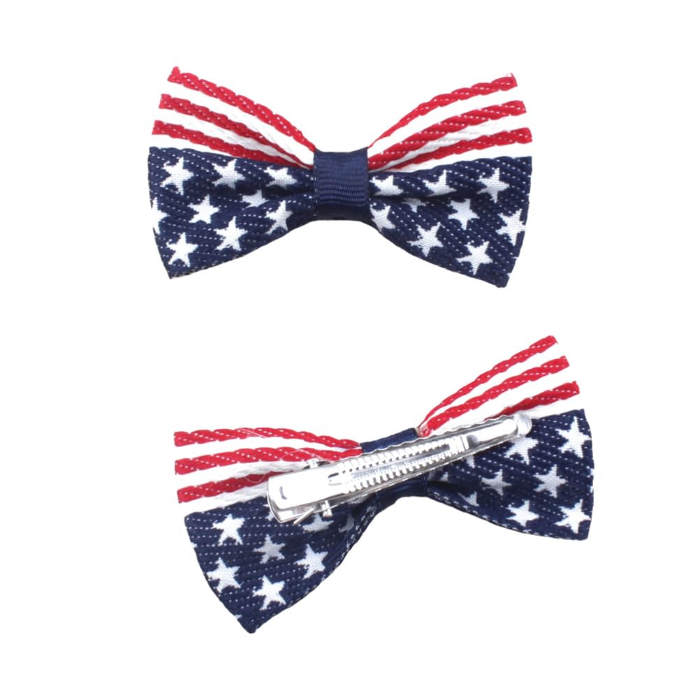 2 Pack Patriotic American Flag Hair Bows for Girls - Red White Blue Hair Clips & Hairgrips - Perfect for 4th of July, Independence Day, Memorial Day & School Spirit Events