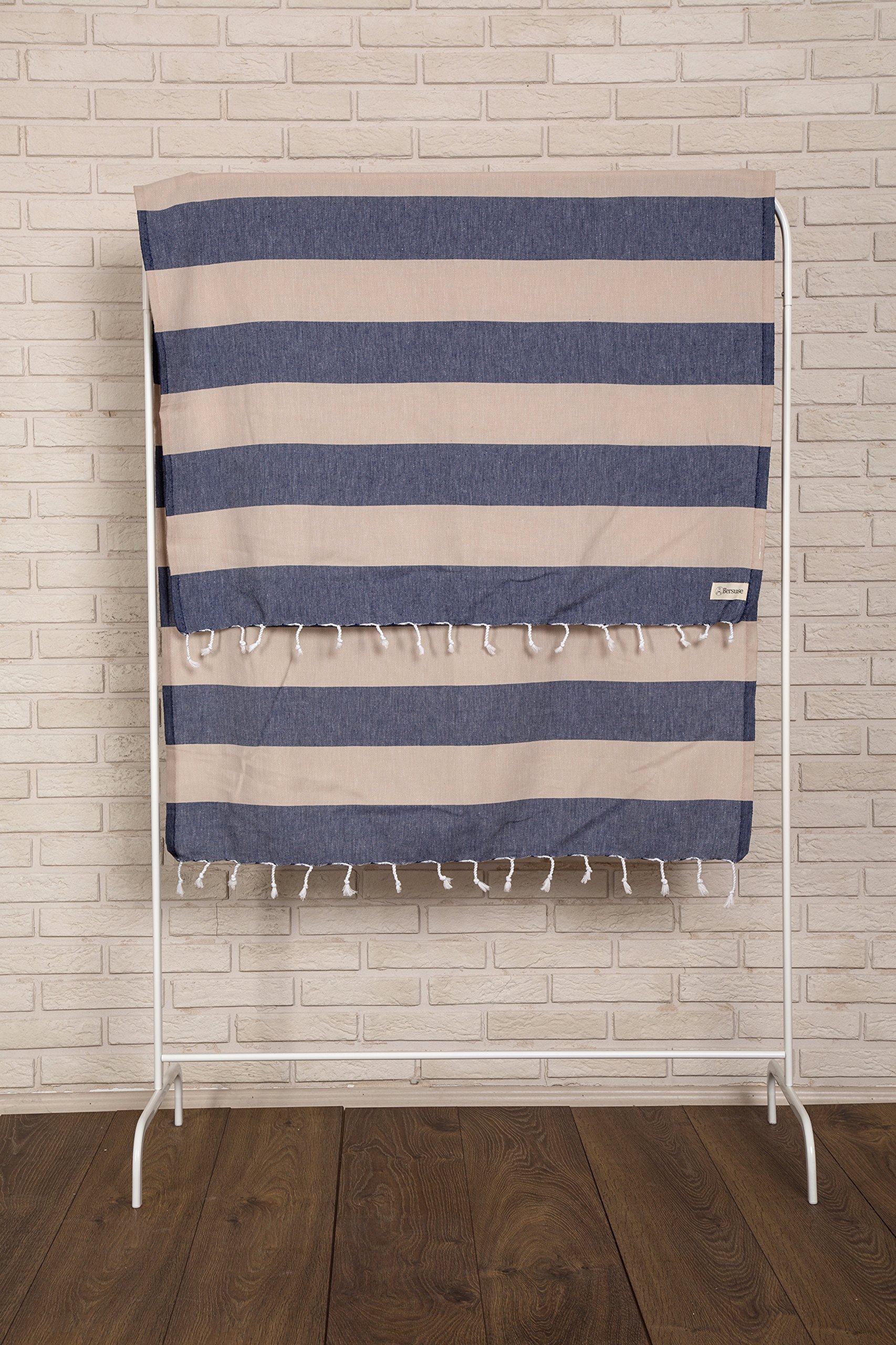 Premium 100% Cotton Turkish Peshtemal Beach Towels - Quick-Dry, Sand-Free & Lightweight (Set of 6, Dark Blue/Beige) | Perfect for Pool, Beach, Yoga & Travel Accessories