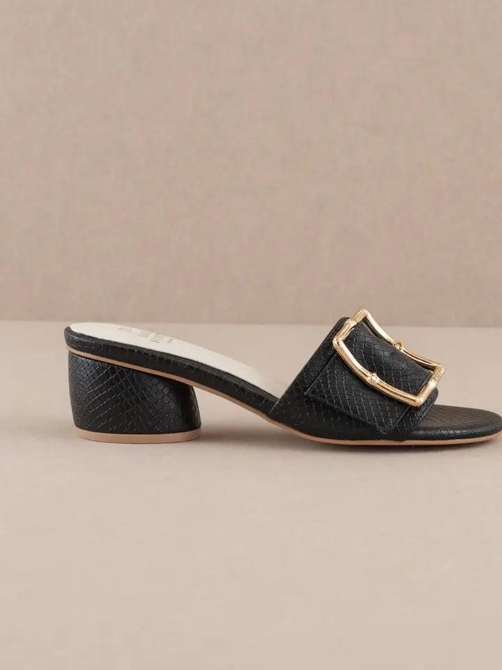 Stylish Tucson Black Low Heel Sandals with Bamboo Buckle - Comfortable Women's Casual Shoes for Summer, Beach & Outdoor Wear