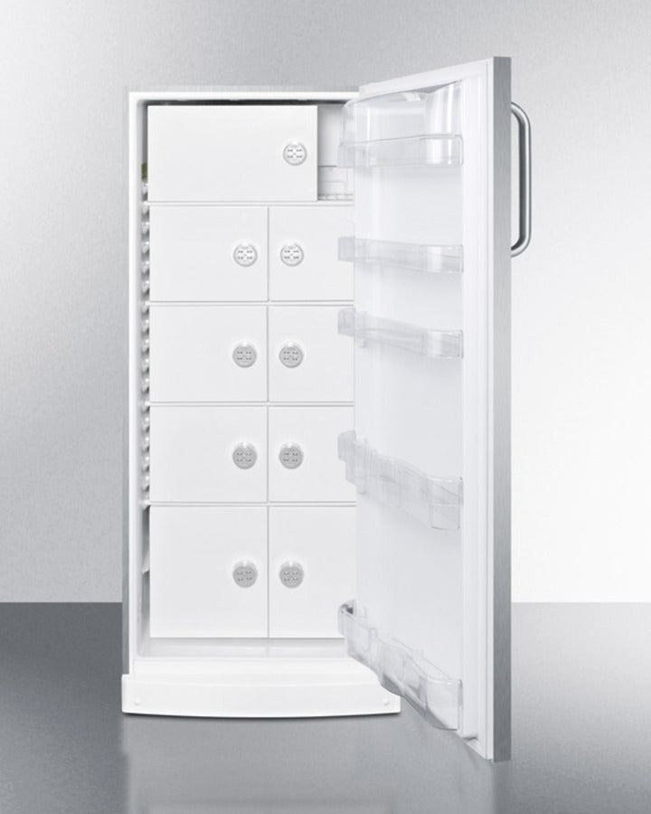 Accucold 24-Inch Wide All Refrigerator with 9 Locking Compartments - FFAR10SSTBLOCKER | Commercial & Medical Storage for Labs, Pharmacies, Offices