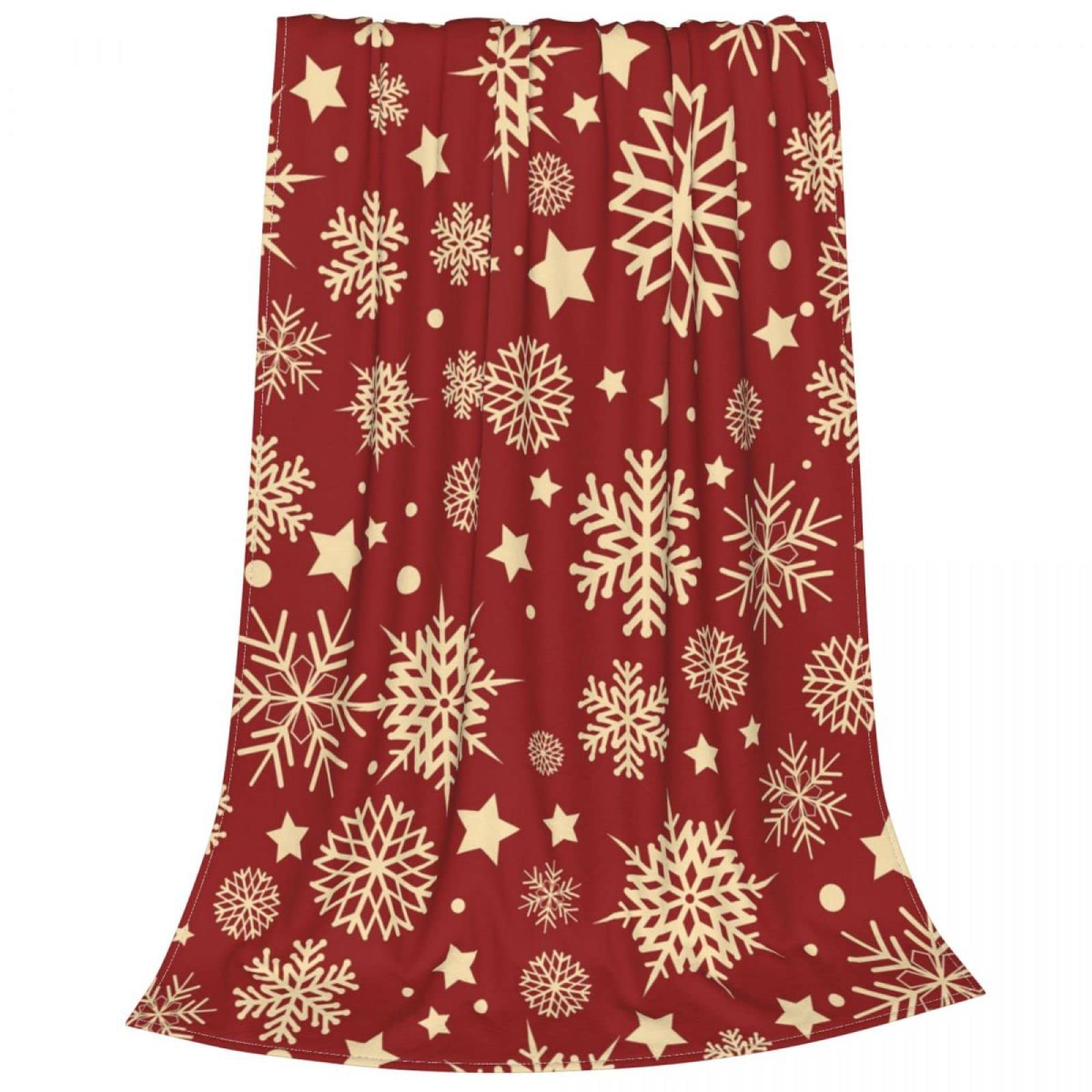 Red Snowflake Fleece Throw Blanket 50x60 Inch - Soft Lightweight Flannel Blanket for Couch, Sofa, Bed & Travel - Cozy Plush Blanket for Home, Camping, Office & Gifts