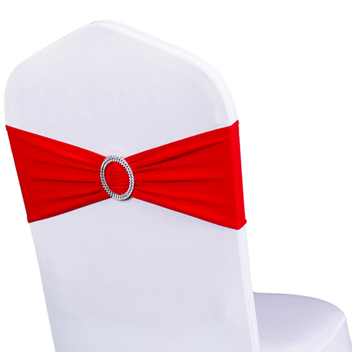 50 Pack Red Spandex Chair Sashes with Buckles - Stretchable Elastic Chair Bands for Wedding Decor, Party Decorations, Banquet & Event Chair Ties (Red)