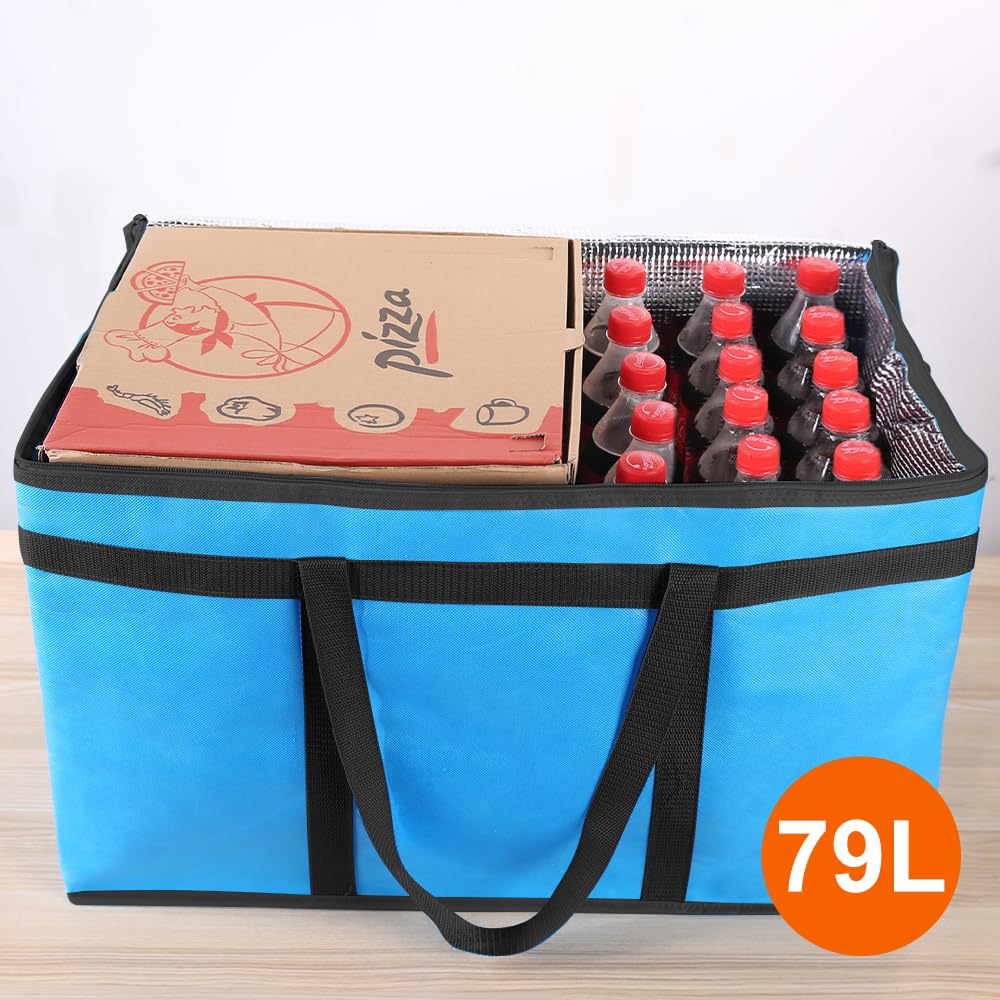 Bodaon 3-Pack Extra Large Insulated Food Delivery Bag - Hot & Cold Meal Carrier, Catering Tote, Pizza Warmer - Perfect for Restaurants, Grocery Shopping & Food Delivery Services (Blue, XXXL)