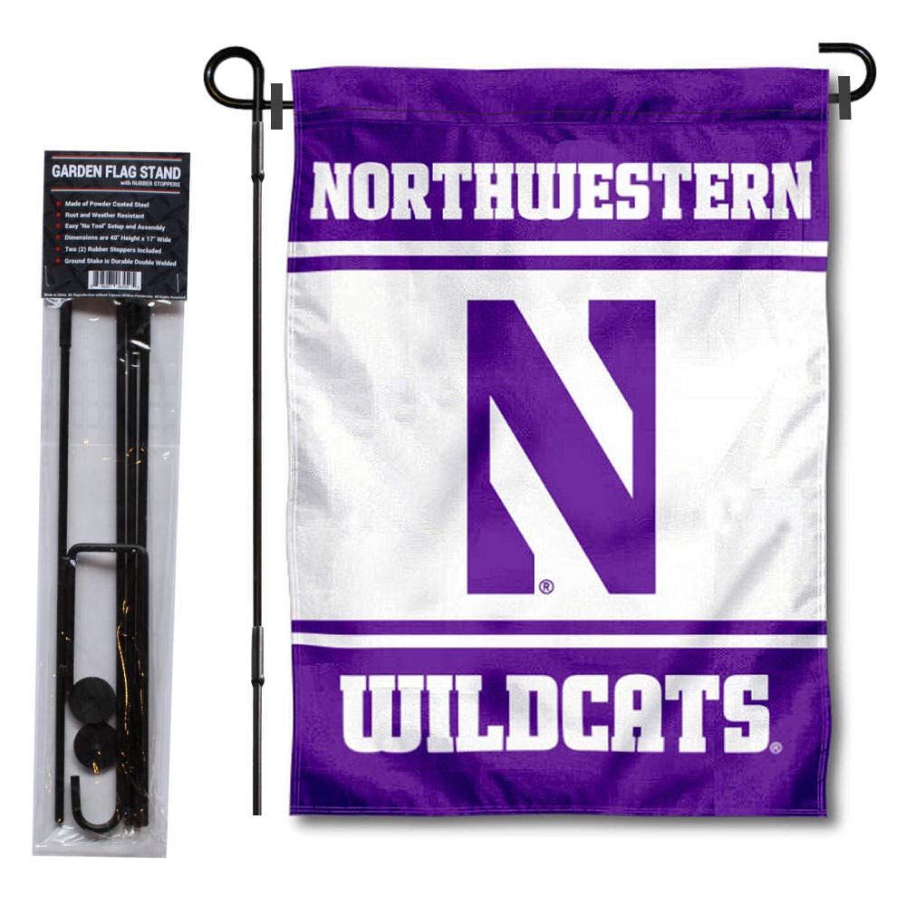 Northwestern Wildcats Garden Flag with Stand Holder - College Flags & Banners Co. - Perfect for Game Day Decor, School Spirit, and Outdoor Yard Displays
