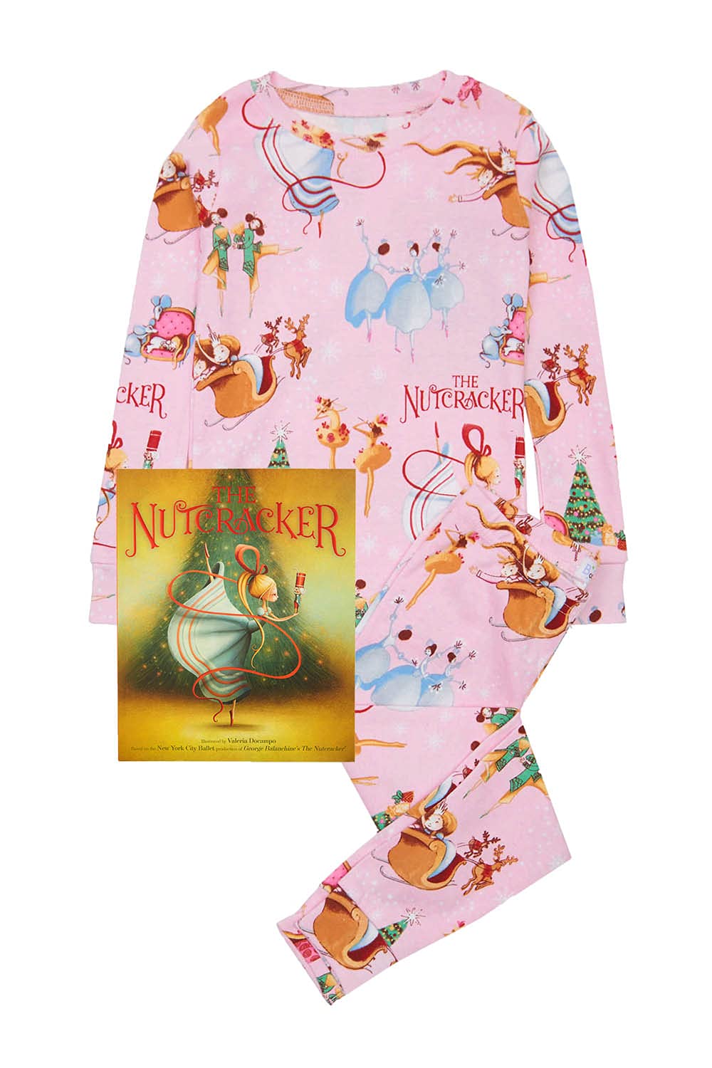 Nutcracker Pajama and Book Set for Girls - Pink Christmas Holiday Pajamas with Matching Storybook - Perfect for Bedtime Reading & Holiday Gift Giving