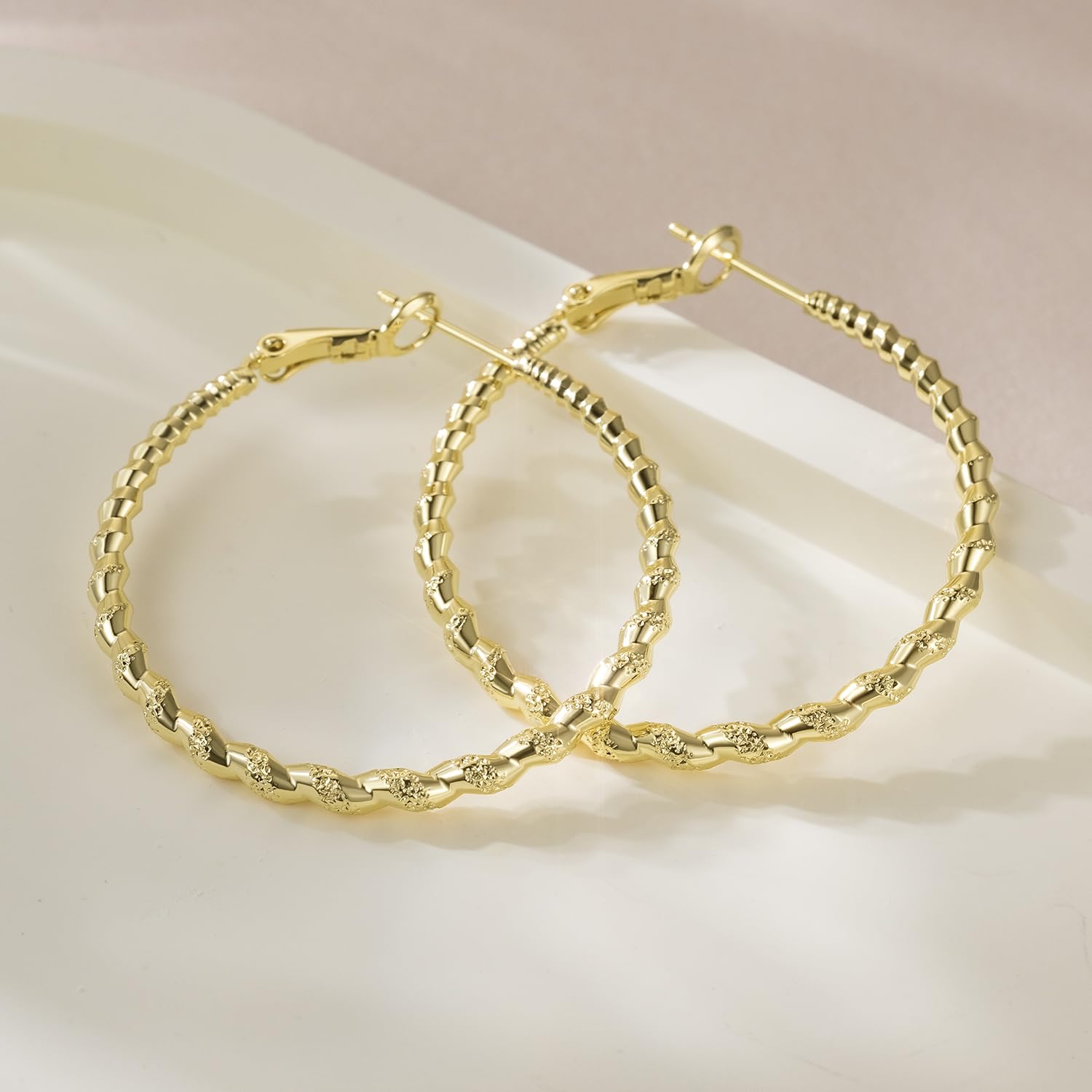 ENROSE 14K Gold Hoop Earrings for Women - Twist & Turn Design with Smooth & Matte Finish - 40mm Hoops - Perfect for Everyday Wear, Date Nights & Special Occasions