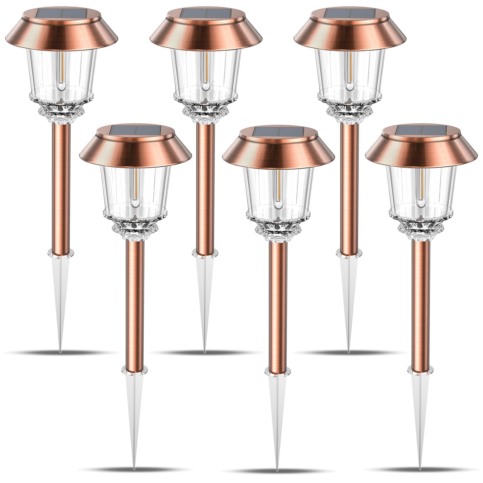 XMCOSY+ 6 Pack Solar Pathway Lights Outdoor Waterproof - 10-40 LM Dimmable Auto On/Off Solar Garden Lights for Yard, Walkway, Driveway (Warm White) | Energy-Efficient Landscape Lighting for Patio, Deck & Backyard