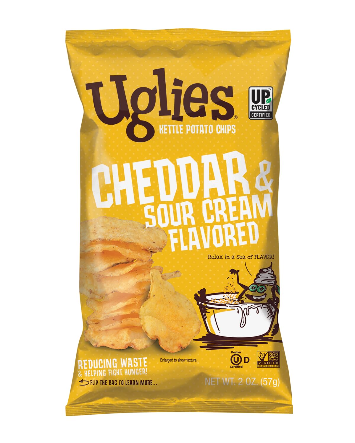 UGLIES Cheddar & Sour Cream Kettle-Cooked Potato Chips - Gluten Free, Kosher, Non-GMO Snack Packs (2oz, 24 Count) - Perfect for School Lunches, Office Snacks & On-the-Go Munching