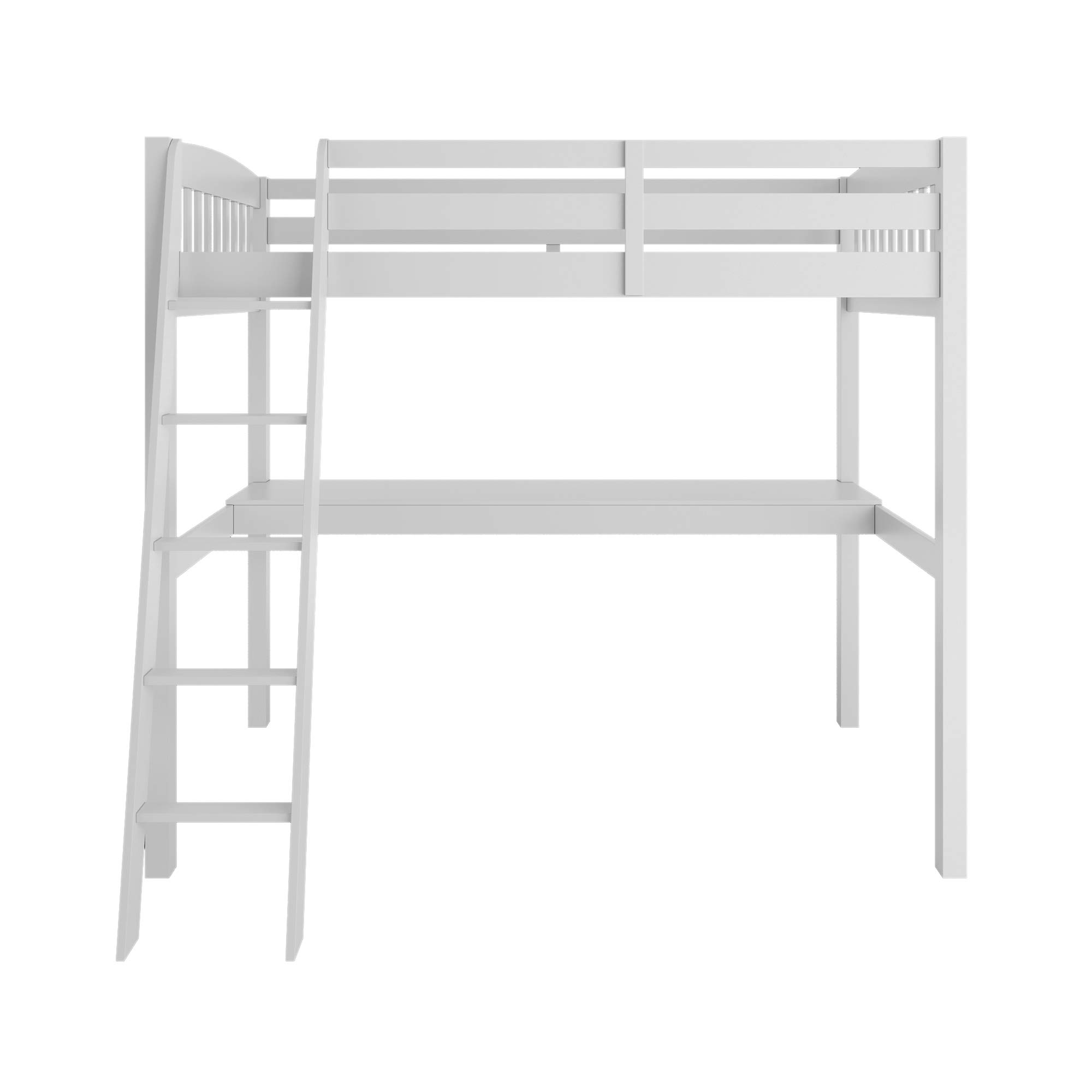 Yes4Wood Everest High Loft Wood Bed with Built-in Desk - 100% Pinewood, No Box Spring Needed (White, Full Size) - Perfect for Small Apartments, Dorm Rooms & Space-Saving Bedroom Designs