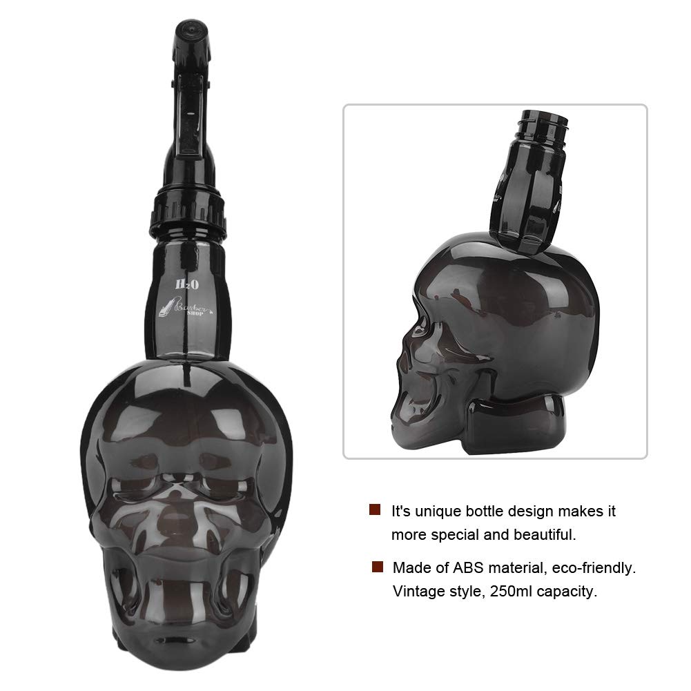 Vintage Skull Shape 250ml Spray Bottle - Hair Styling Mist Water Sprayer for Salon, Barber, Plants & Pets | Empty Refillable Bottle for Hairdressing, Home Cleaning & Gardening (Black)