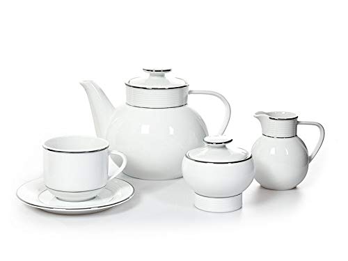 Elegant Porcelain Tea Set - 6 Cups (8oz) with Saucers, 51oz Teapot with Lid, Sugar Bowl & Milk Pot | Floral Decorated China Tea Service for Afternoon Tea, Bridal Shower & Home Decor