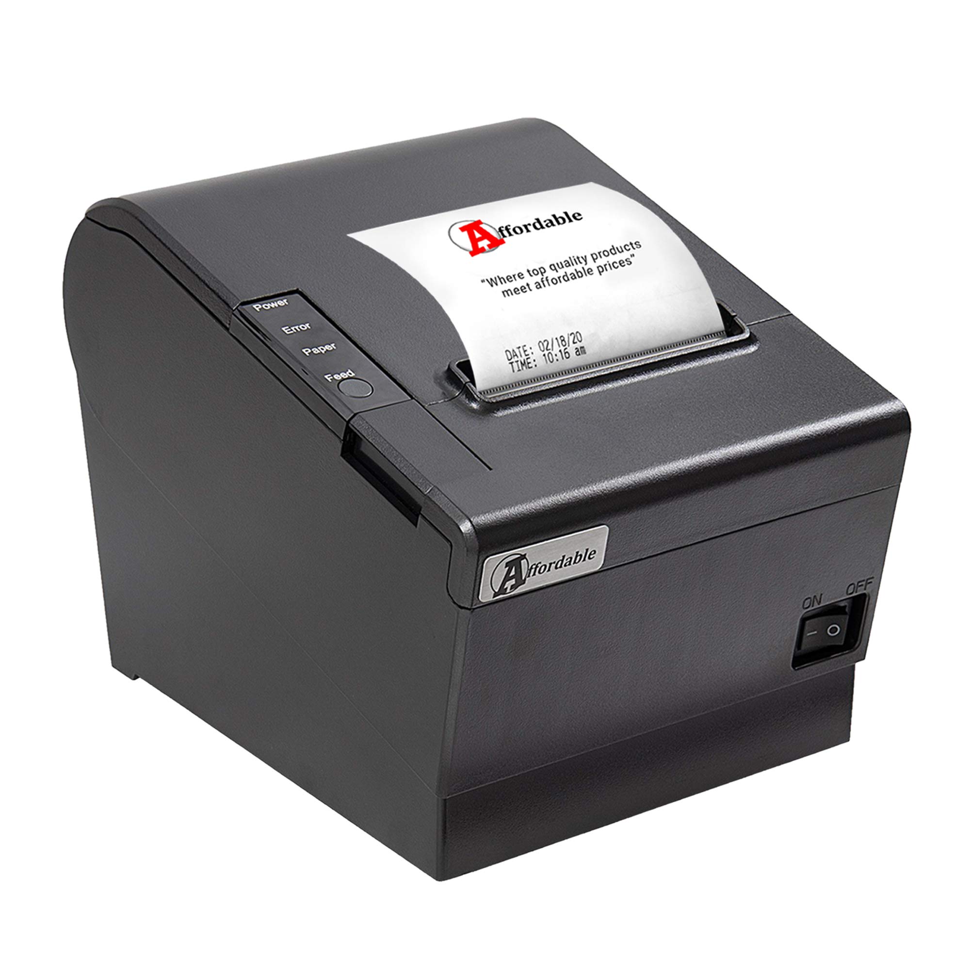 80mm Desktop Thermal Receipt Printer with Auto Cutter - High-Speed 250mm/s Printing - Glossy Black Design - Plug & Play for Retail, Restaurant & POS Systems