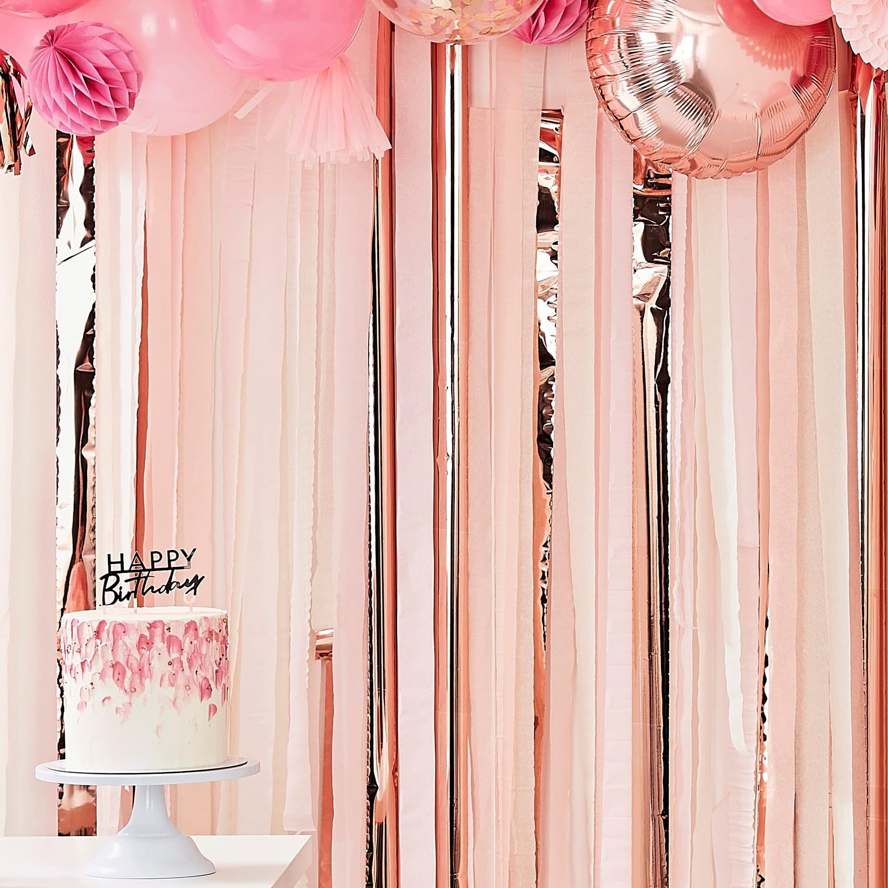 Ginger Ray Pink & Rose Gold Party Streamers Backdrop Kit - Elegant Birthday, Wedding, Baby Shower Decorations for Photo Booth & Event Decor