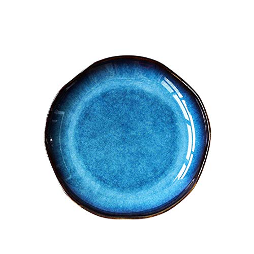 Vintage Blue Ceramic Dinner Plates - Set of 4 Irregular Shaped Deep Plates for Soup, Pasta & Salad | Rustic Tableware for Home Dining & Entertaining