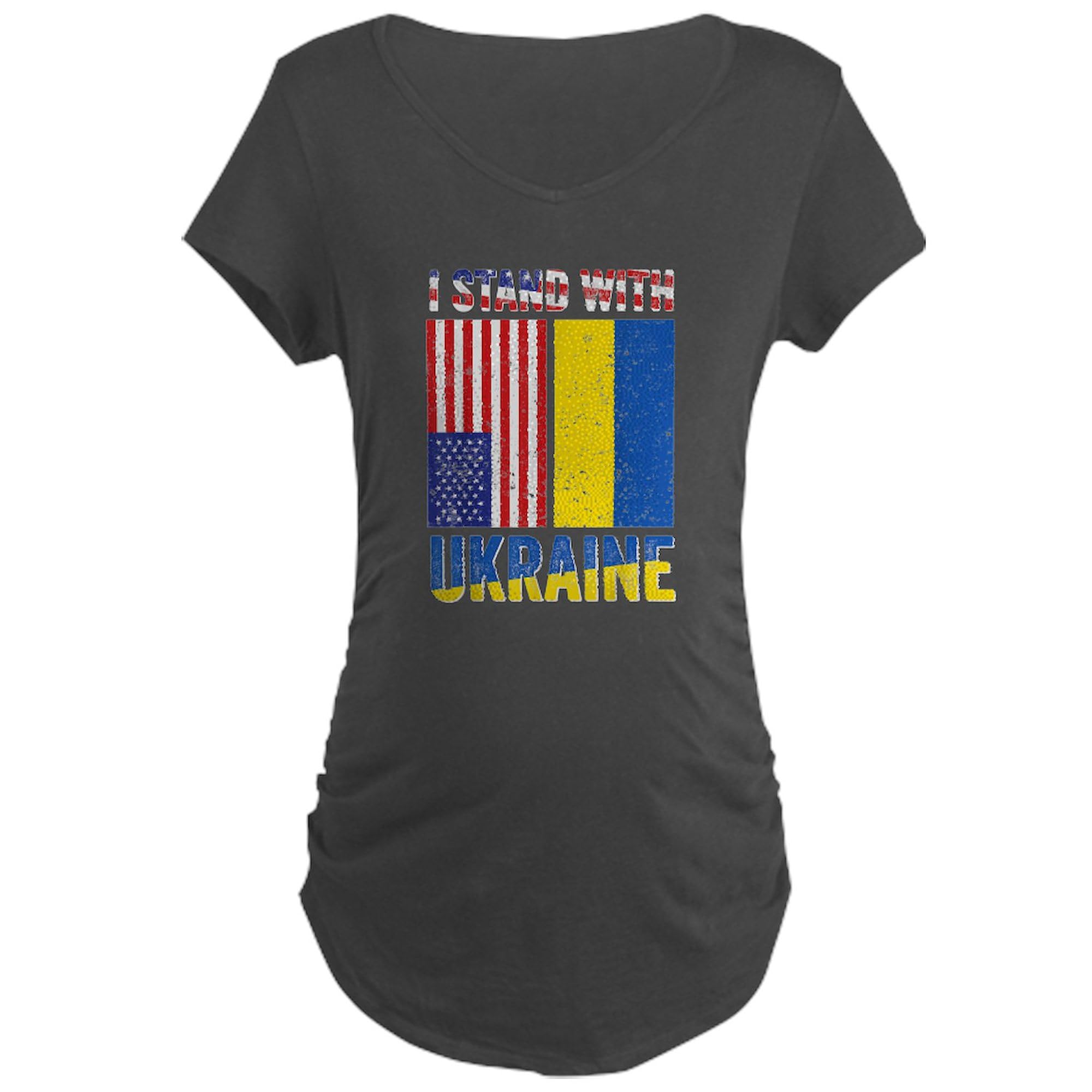 I Stand with Ukraine Maternity T-Shirt for Women - Ruched Side Supportive Pregnancy Top | Comfortable & Stylish for Casual Wear, Maternity Photos & Showing Solidarity
