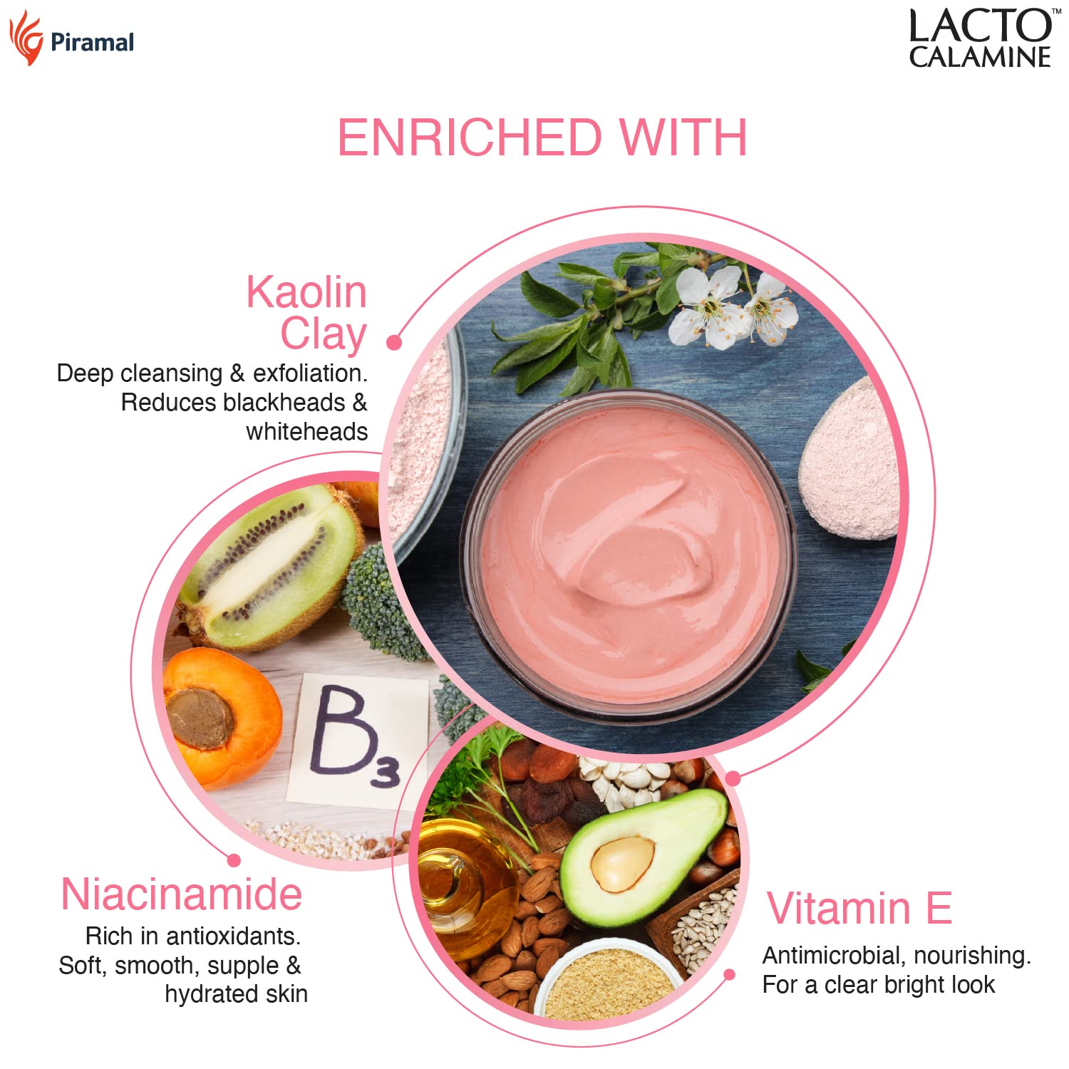 Lacto Calamine Face Wash for Oily Skin - 100ml with Kaolin Clay, Niacinamide & Vitamin E | Reduces Excess Oil, Controls Acne, Blackheads & Whiteheads | Gentle Cleanser for Men & Women | Perfect for Daily Skincare & Acne-Prone Skin
