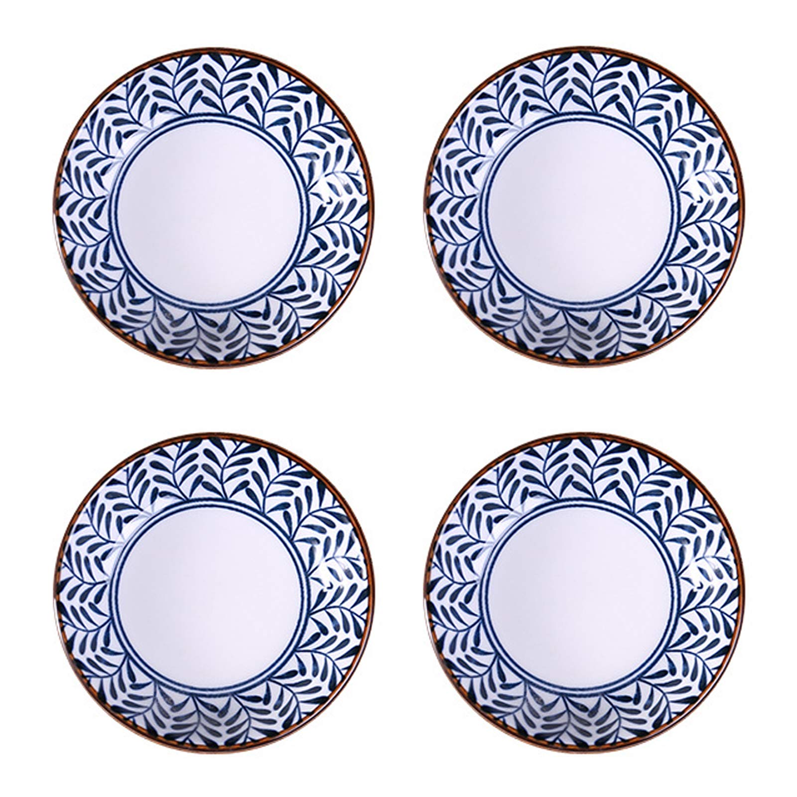 Blue and White Porcelain Appetizer Plates 4 Pack - Floral Dinner Shallow Dishes for Salad, Dessert, Snacks (3.5 inch, Willow Leaves) - Perfect for Tea Parties, Wedding Receptions & Home Decor