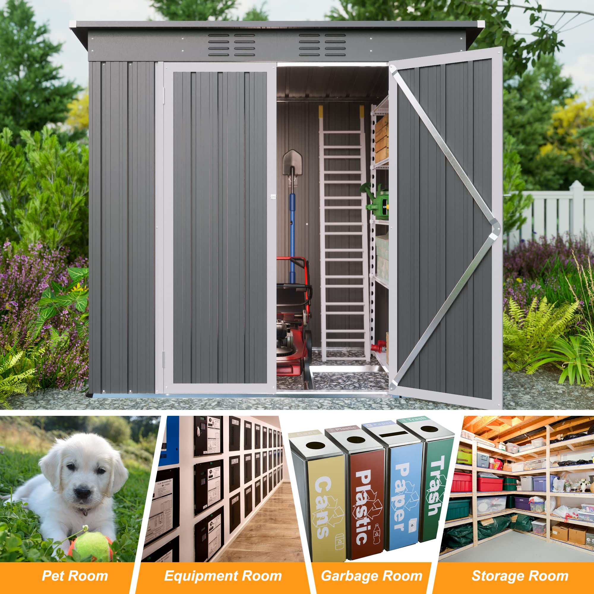 4x6ft Heavy Duty Metal Storage Shed - Outdoor Steel Utility Shed with Double Lockable Doors & Ventilation - Perfect for Backyard, Garden, Patio, Lawn & Tool Organization (Gray)