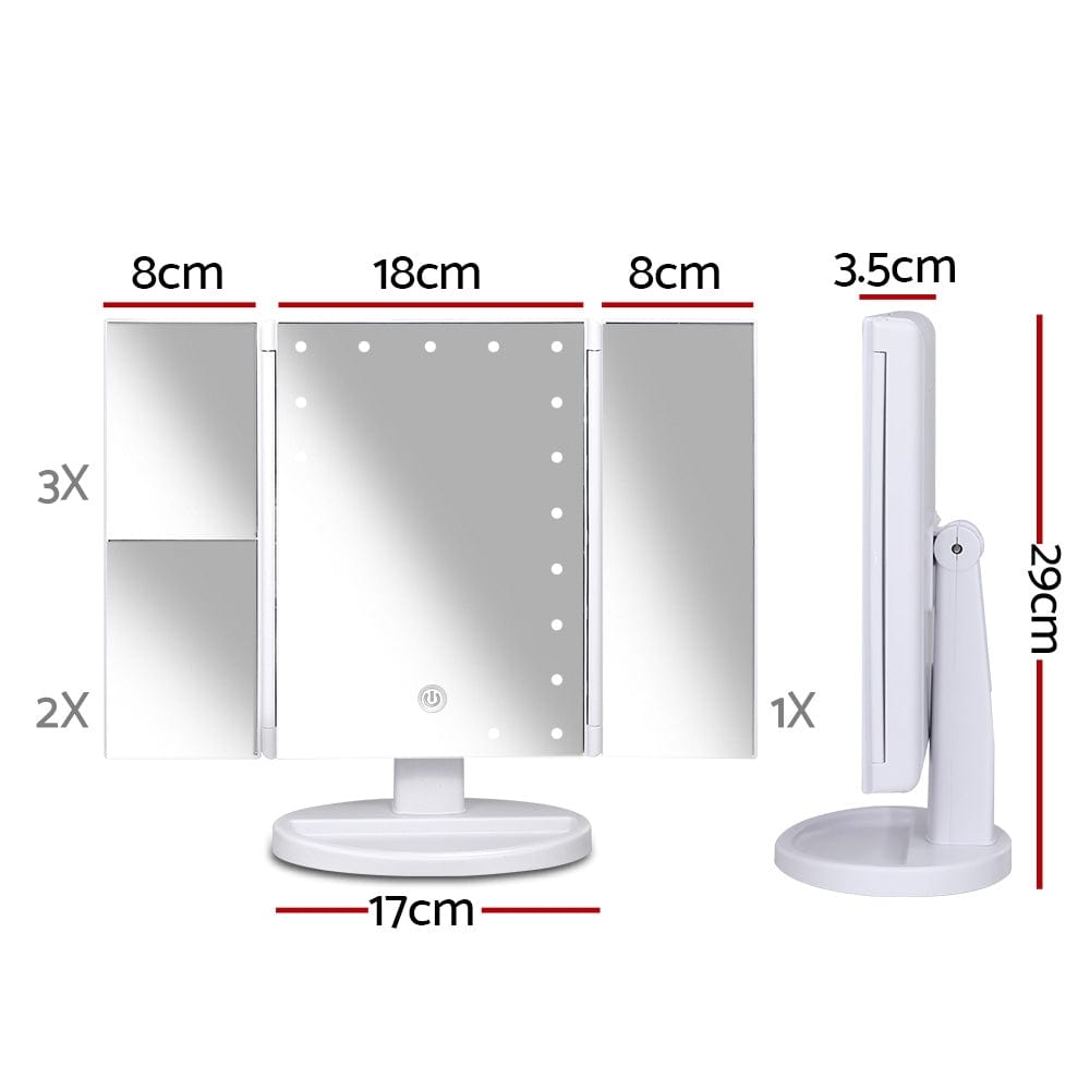 Embellir Makeup Mirror with 1X/2X/3X Magnification & 22 LED Lights - Tri-Fold Vanity Mirror with Storage for Makeup Application, Skincare, and Travel