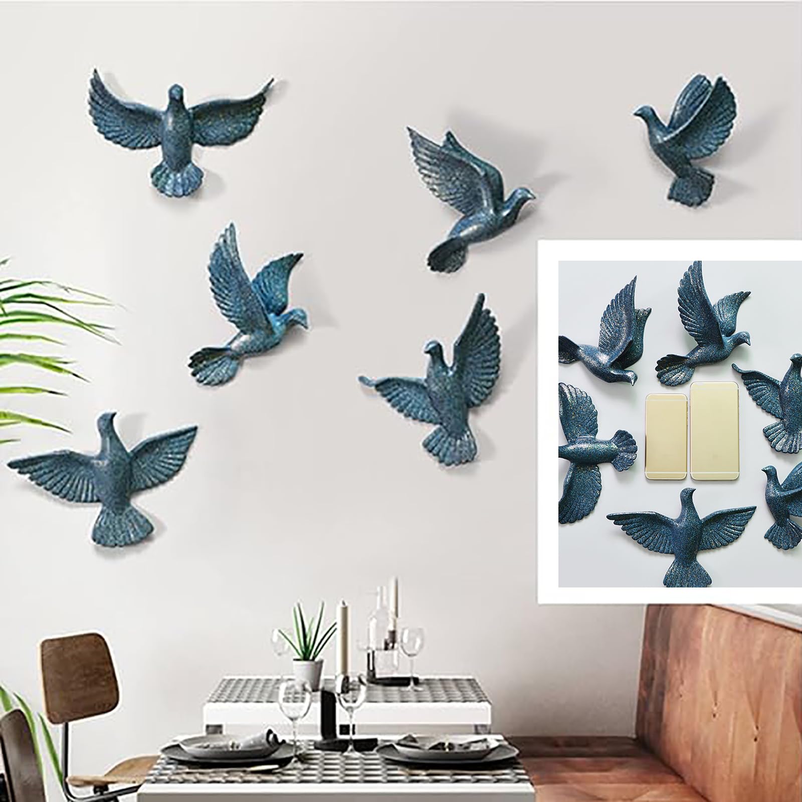 3D Floating Bird Wall Sculpture - Set of 6 White Resin Flying Birds Wall Art Decor for Home, Bedroom, Office & Garden - Perfect for Modern Interior Design & Nature-Inspired Spaces