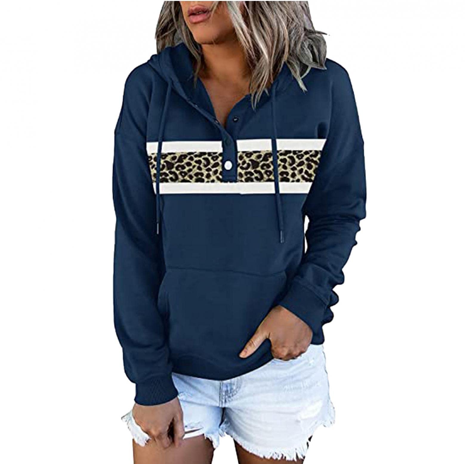 GUOBIOZIY Women's Casual Button Down Hoodie Long Sleeve Tunic Top - Dressy Blouse for Leggings, Work, and Everyday Wear