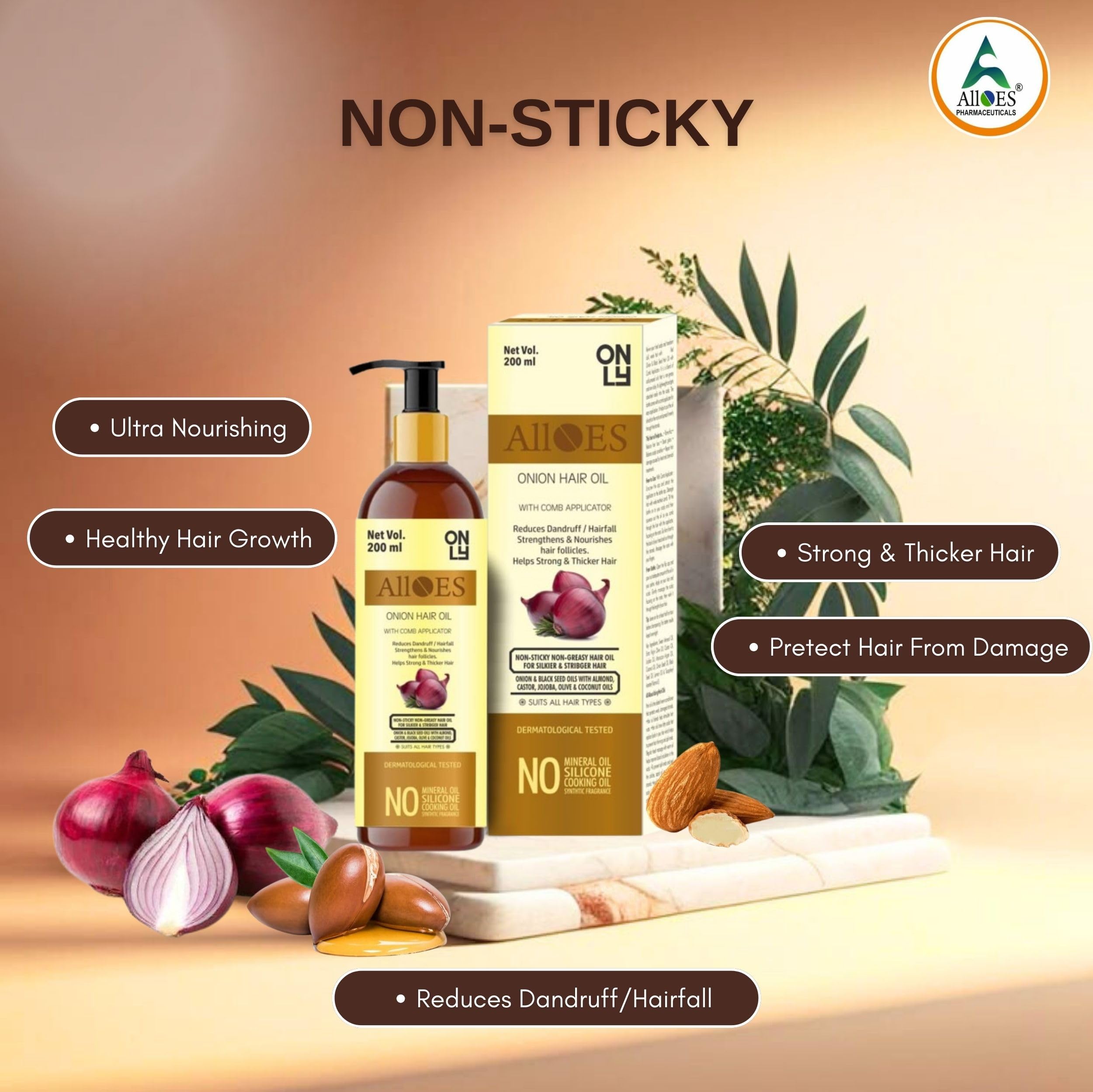ALLOES Red Onion & Black Seed Hair Growth Oil with Natural Extracts - Reduce Hair Fall & Stimulate Growth for All Hair Types | 200ml with Pump | Perfect for Daily Scalp Massage & Night Hair Treatment
