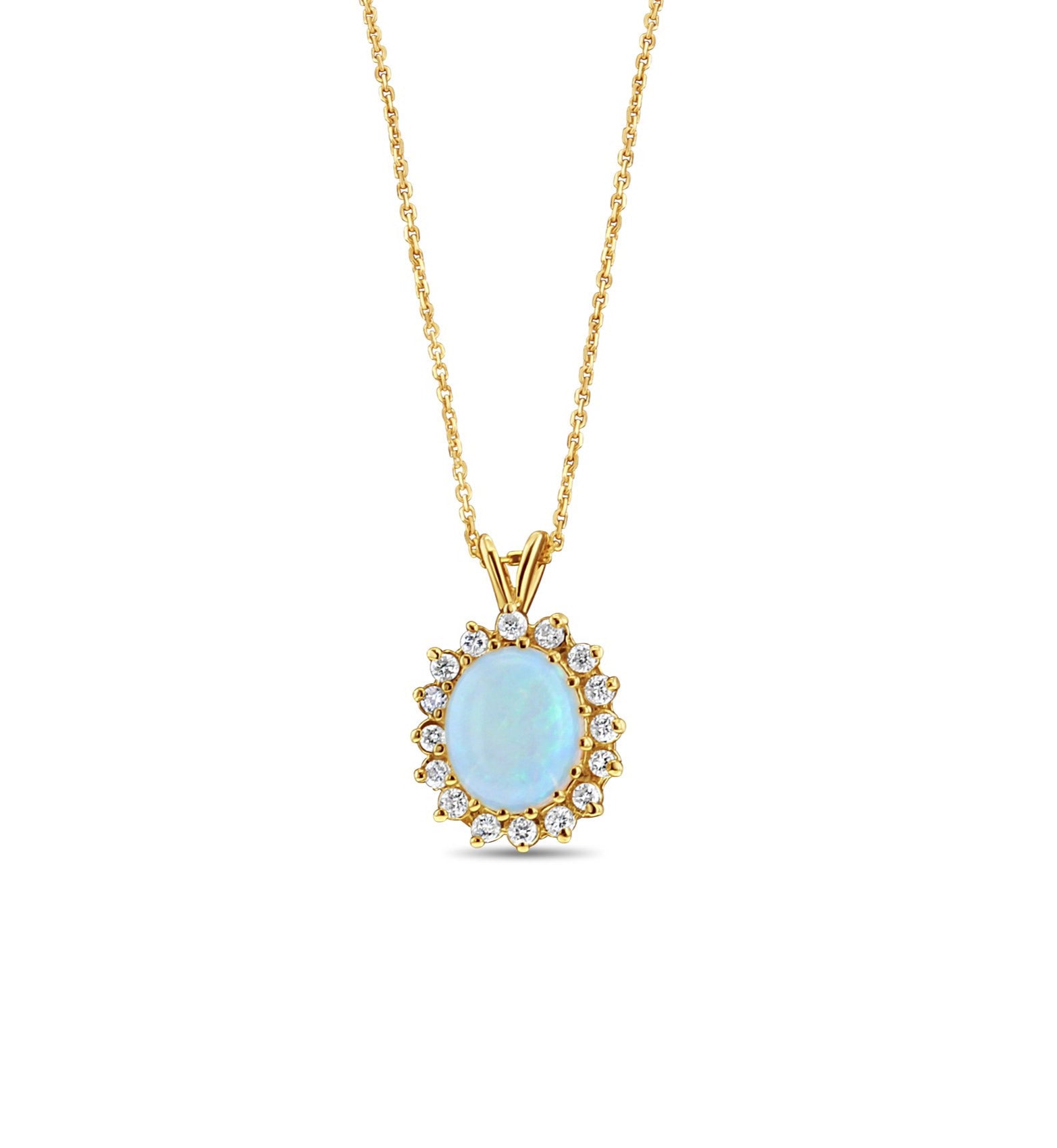 Australian Halo Opal Diamond Necklace - 14K Gold Pendant for Women | Elegant Jewelry Gift for Birthday, Anniversary & Special Occasions