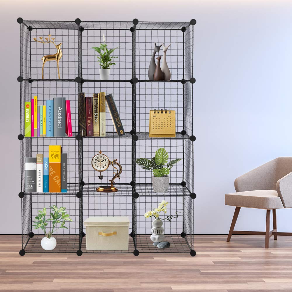 GT2-LC 12-Cube Organizer Shelf - Modular Wire Grid Storage Unit with Metal Frame | Perfect for Home Office, Closet Organization & Kids Room Storage