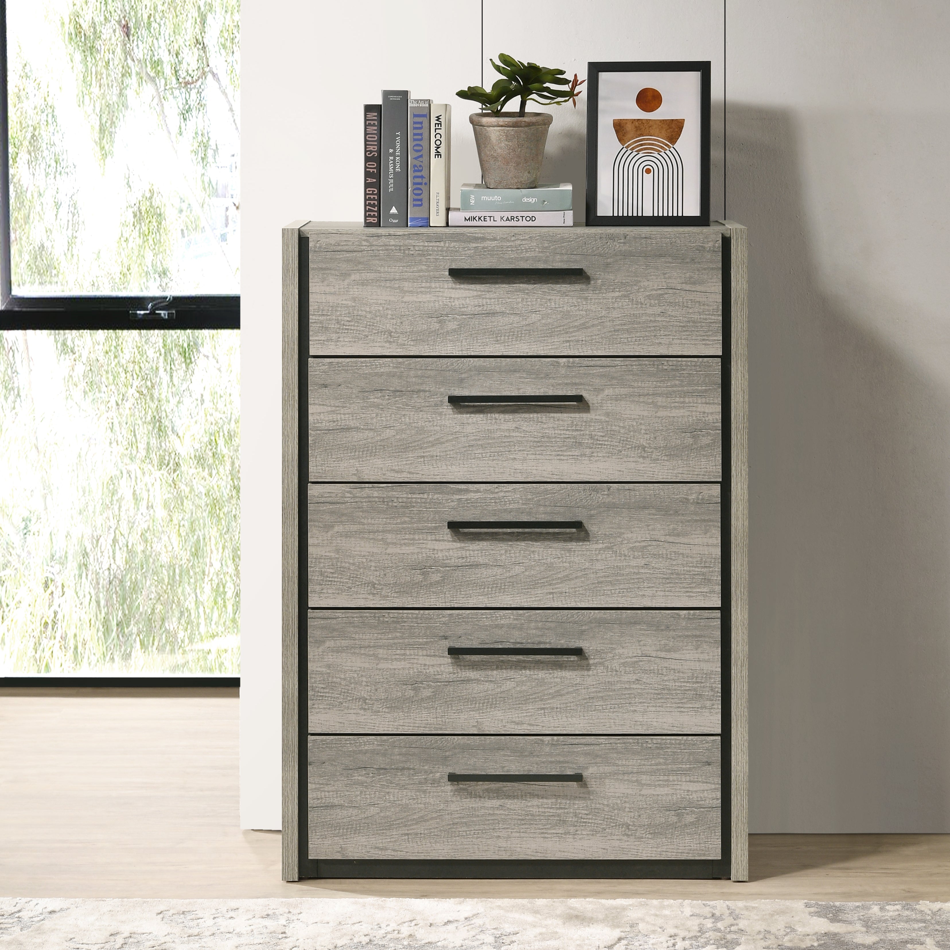 Roundhill Furniture Lenca LED Wallbed Collection - Weathered Gray Queen Size Space-Saving Murphy Bed with Built-In Lighting | Perfect for Small Apartments, Guest Rooms & Studio Living