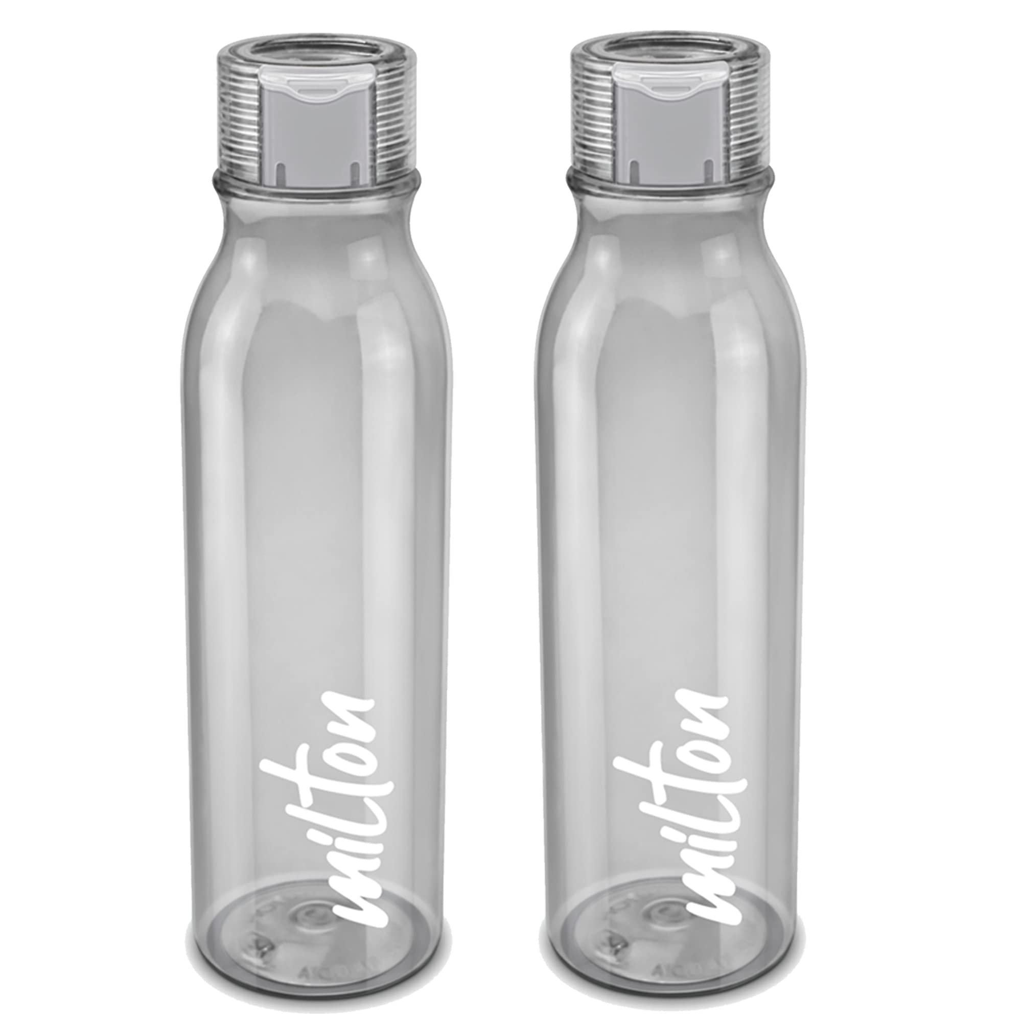 MILTON Name Tag Pet Water Bottle Set of 2 - 1L BPA-Free Leak Proof Reusable Plastic Bottles for Travel, Work, Gym & Outdoor Activities - Grey Fridge Water Bottles for Kids & Adults
