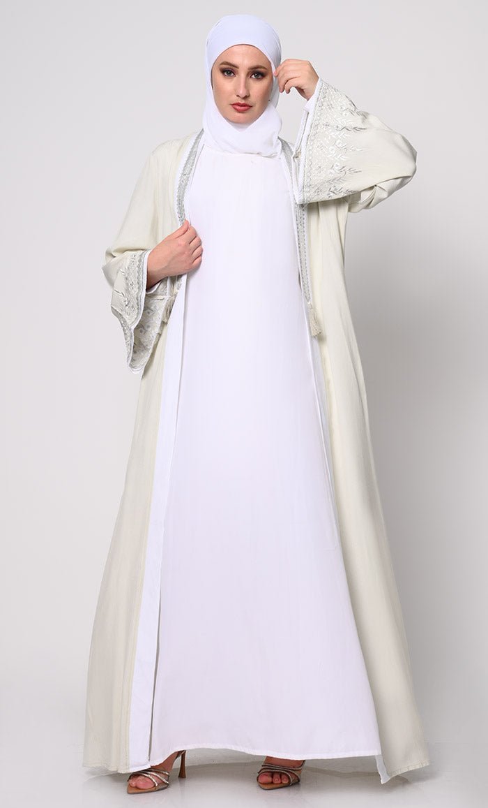 Elegant Women's 2-Piece Embroidered Ivory Shrug & Inner Set - Perfect for Weddings, Parties & Special Occasions