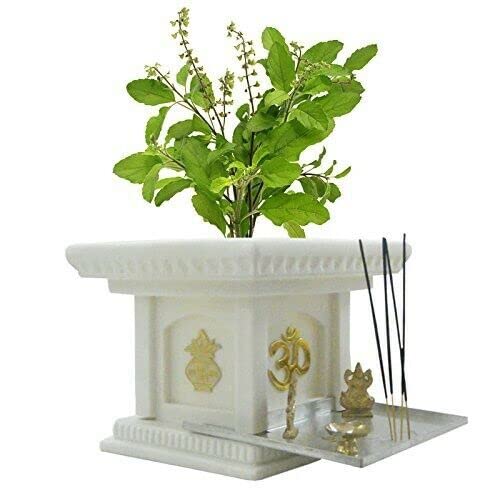 Tyagi-Export 10-inch White Tulsi Planter with Stand for Incense Sticks - Traditional Indian Pot for Home, Garden, Porch Decor | Perfect for Puja, Meditation & Ayurvedic Herbs