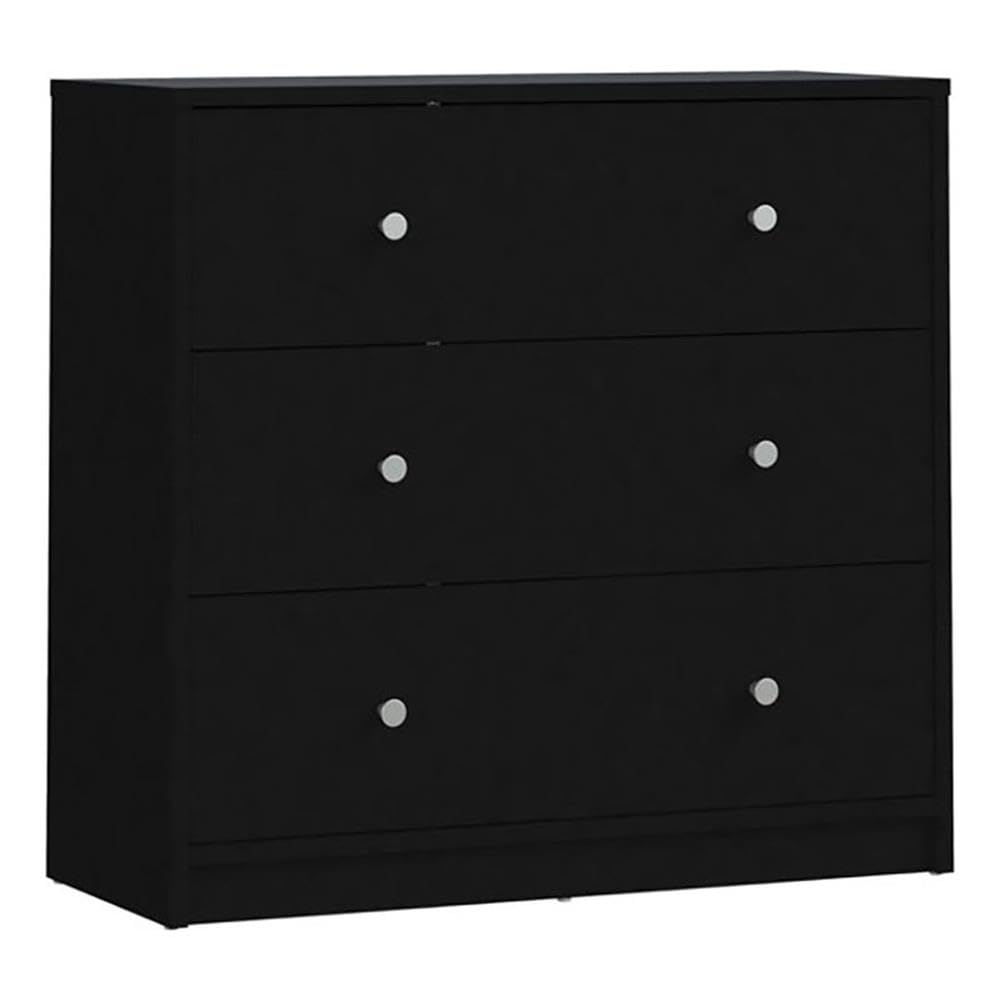 Pemberly Row Modern 3-Drawer Chest Dresser in Black - Stylish Bedroom Storage for Clothes & Accessories
