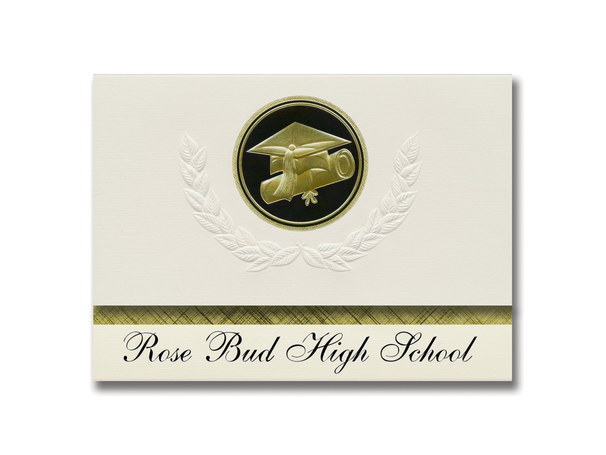 Rose Bud High School Graduation Announcements - Presidential Style Elite Package of 25 with Cap & Diploma Seal (Black & Gold) | Formal Graduation Invitations for High School Ceremonies in Rose Bud, AR