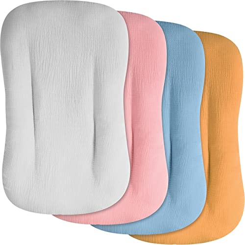 4-Pack Soft Cotton Muslin Baby Lounger Covers - Breathable Infant Lounger Slipcovers for Boys & Girls (Pink, Light Grey, Ginger, Blue) | Perfect for Nursery, Playtime & Travel Comfort